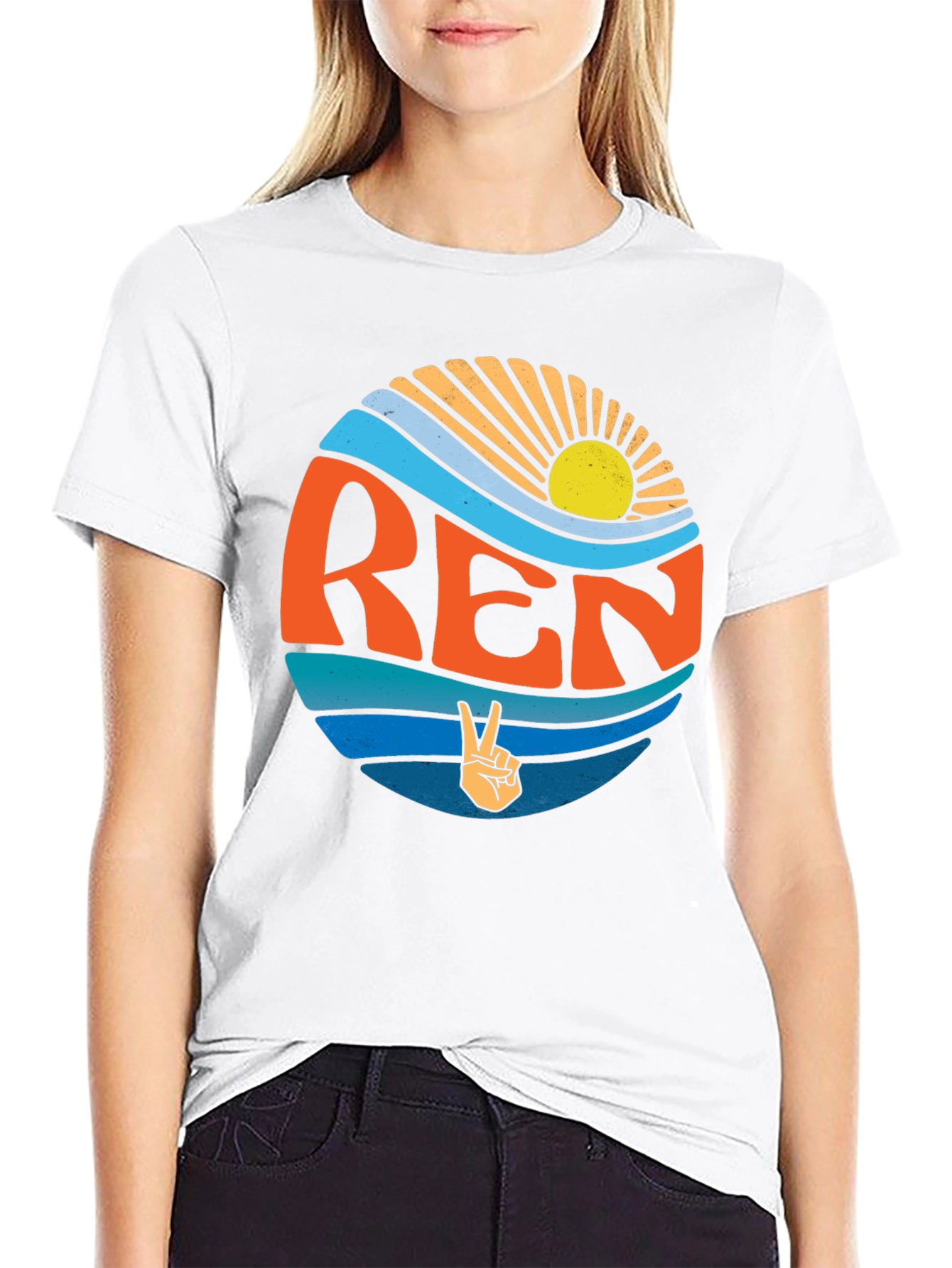 Black Retro REN T-Shirt - Peace Sign Graphic Tee view 9