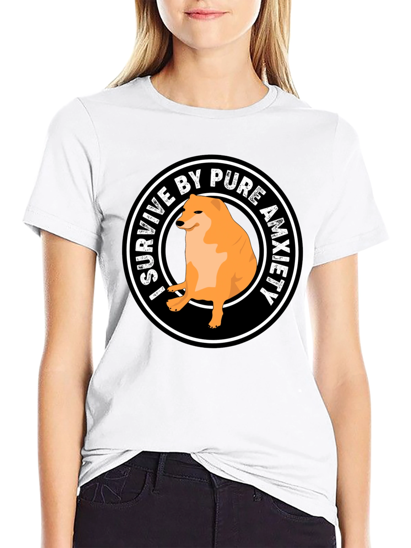 Black I Survive by Pure Anxiety Doge Meme Graphic Tee view 9