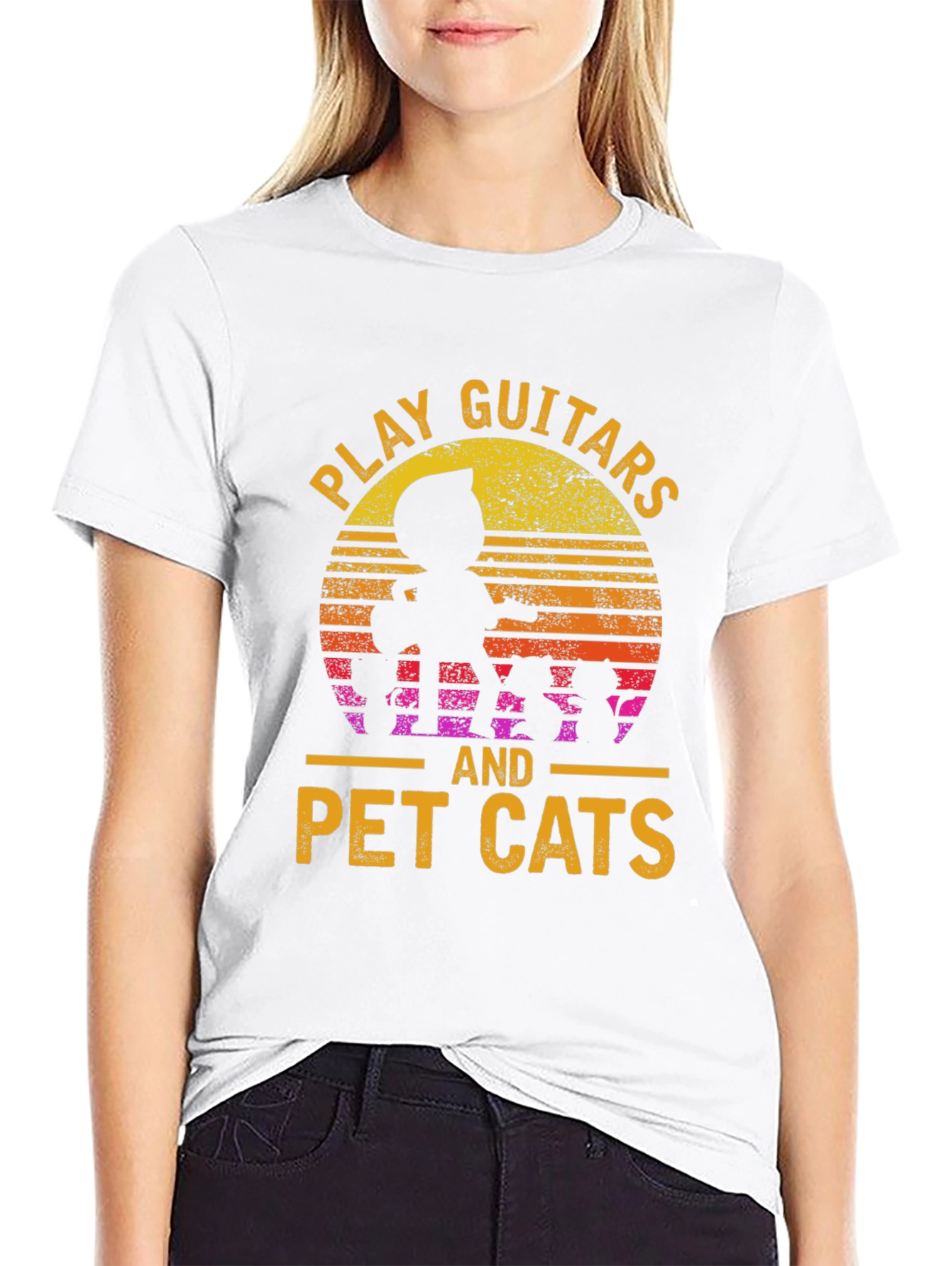 Black Play Guitars and Pet Cats Black T-Shirt view 9
