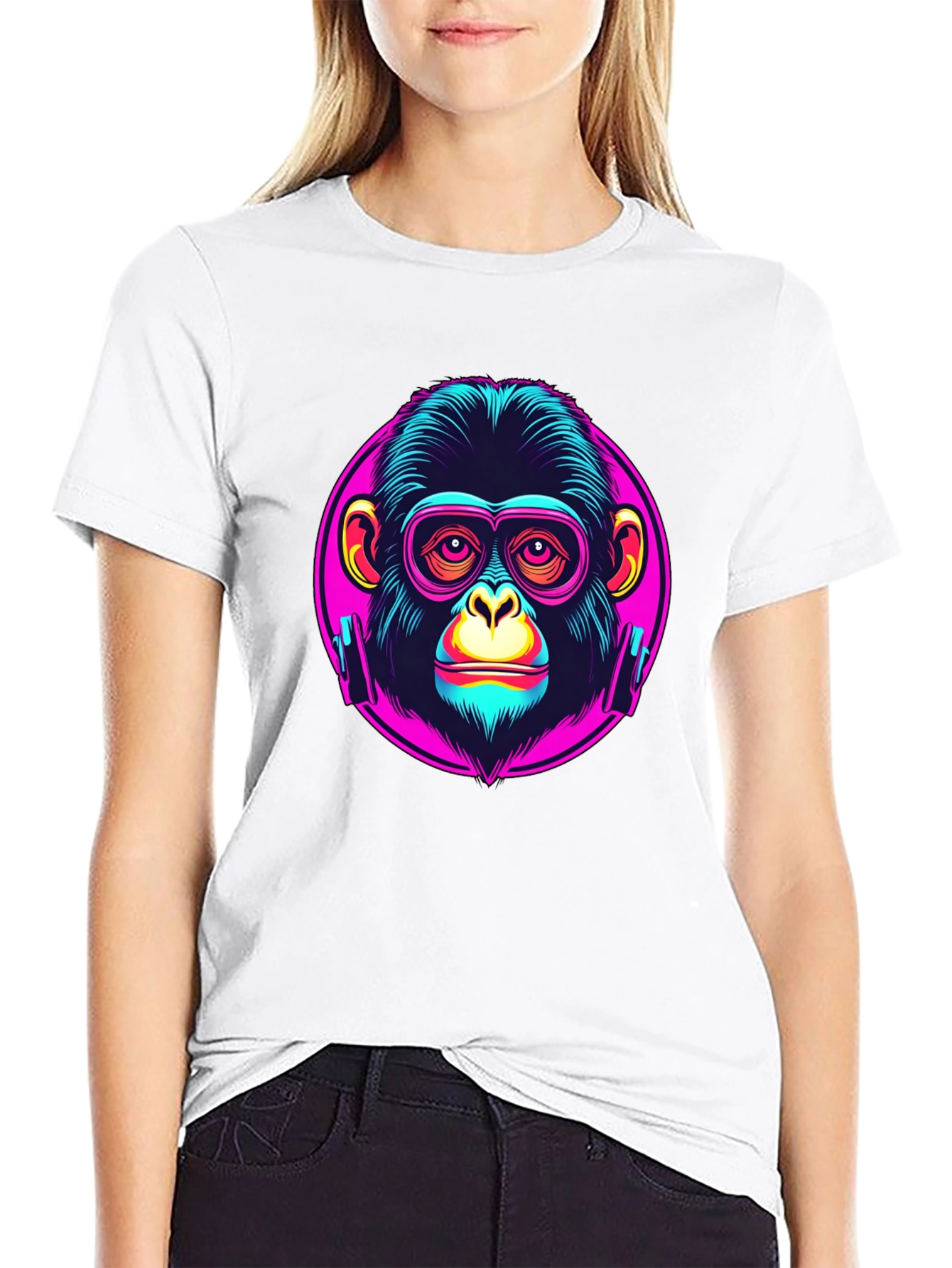 Black Funky Monkey Graphic T-Shirt - Neon Ape Design view 9
