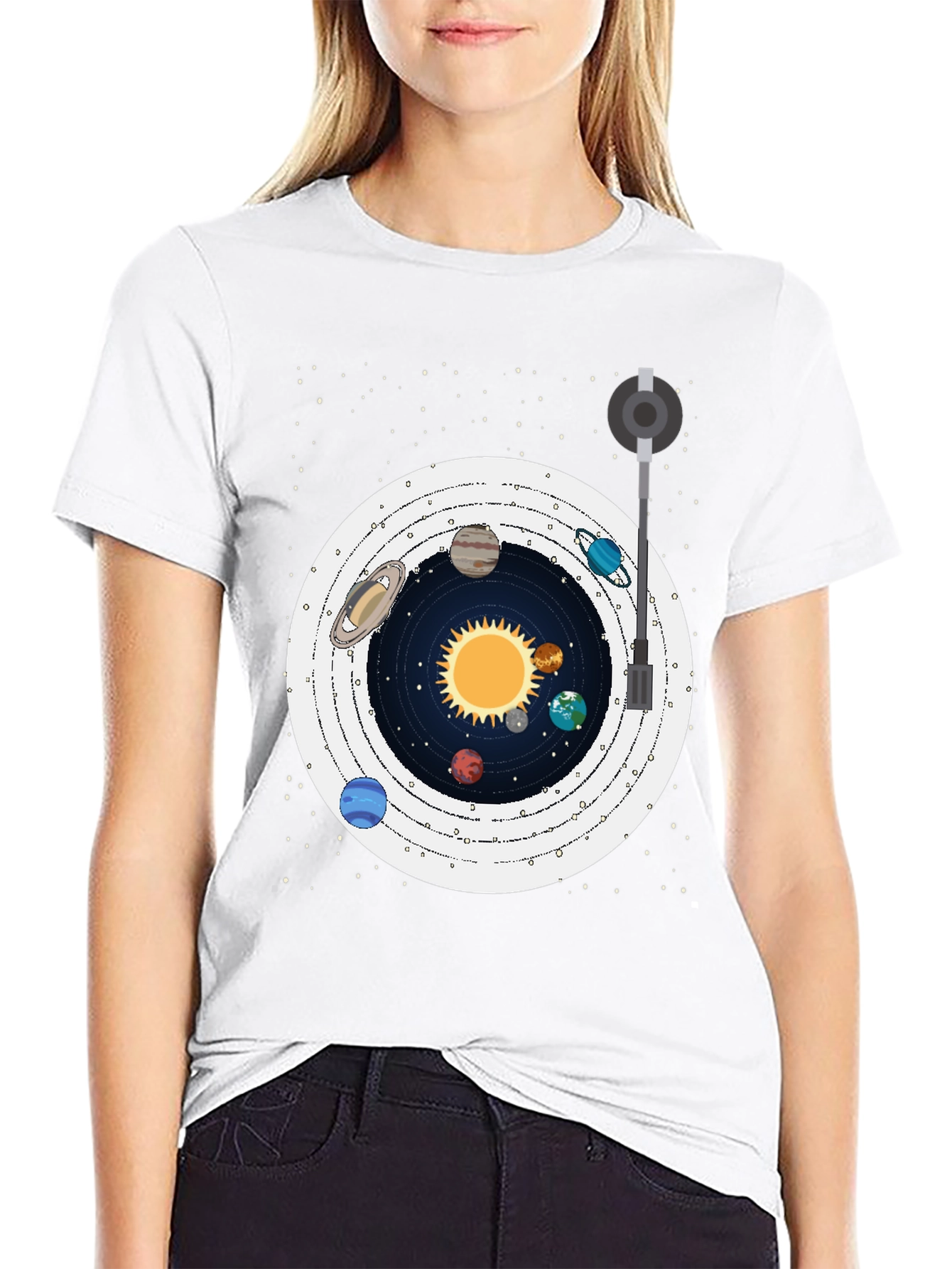 Black Planetary Turntable T-Shirt view 9