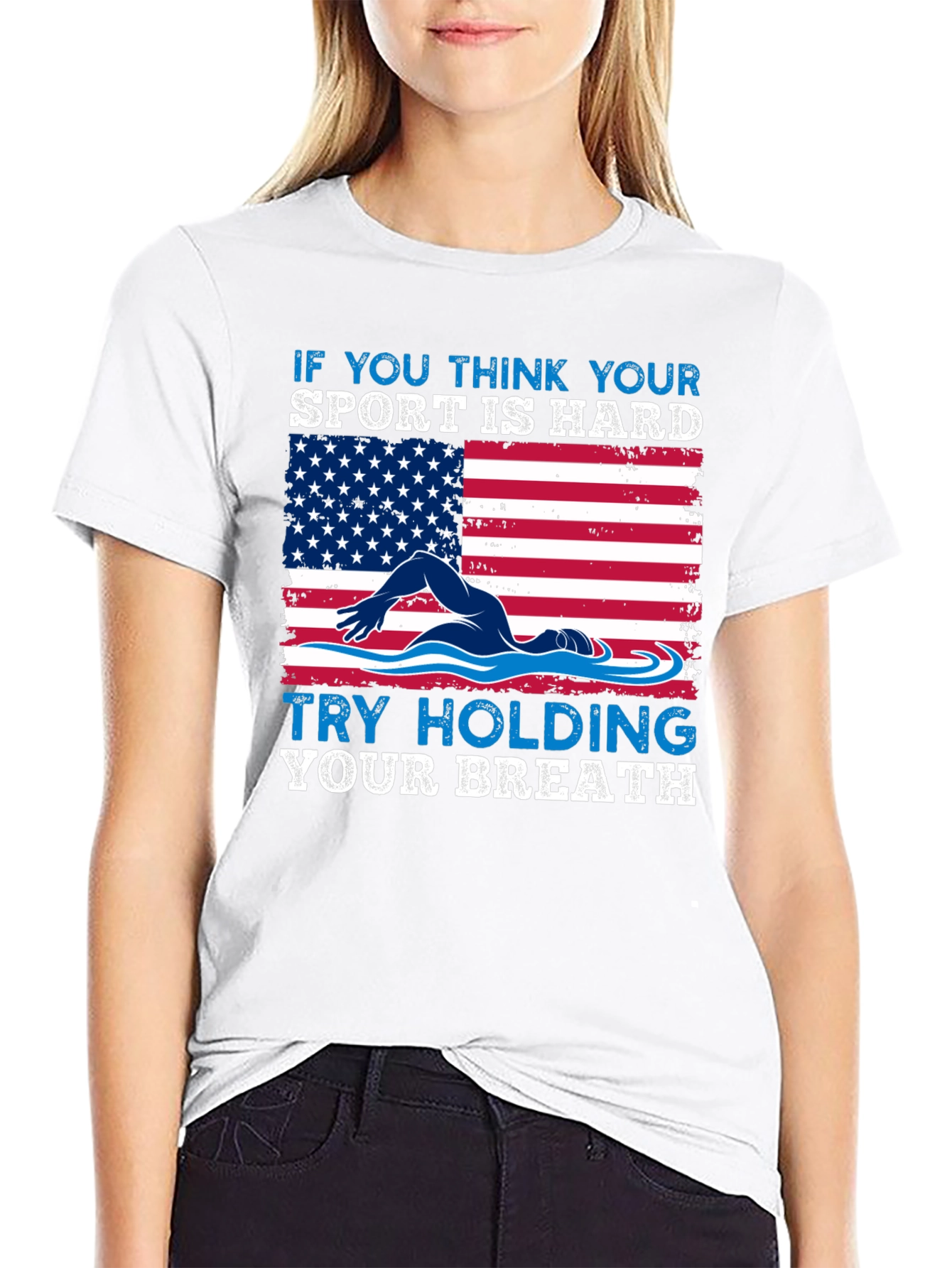 Black Swimming American Flag T-Shirt - Try Holding Your Breath view 9
