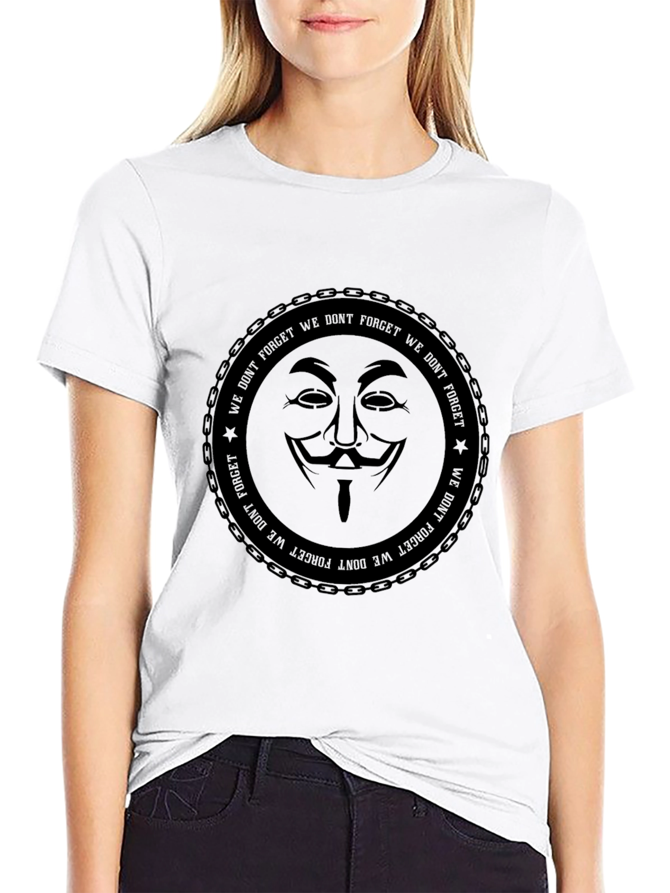 Black Anonymous Mask Graphic Print Black T-Shirt view 9