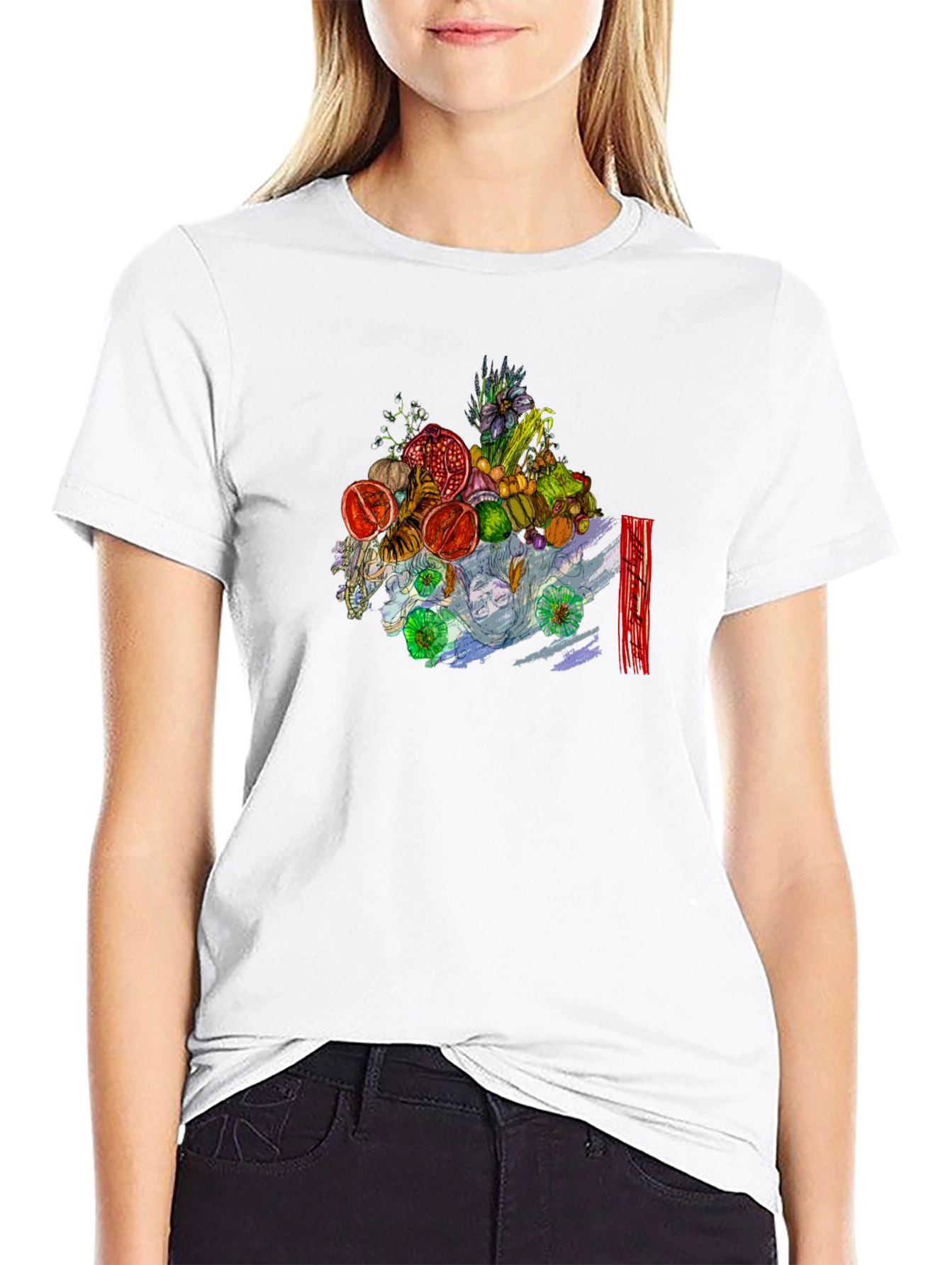 Black Fruit & Floral Art Black Tee view 9