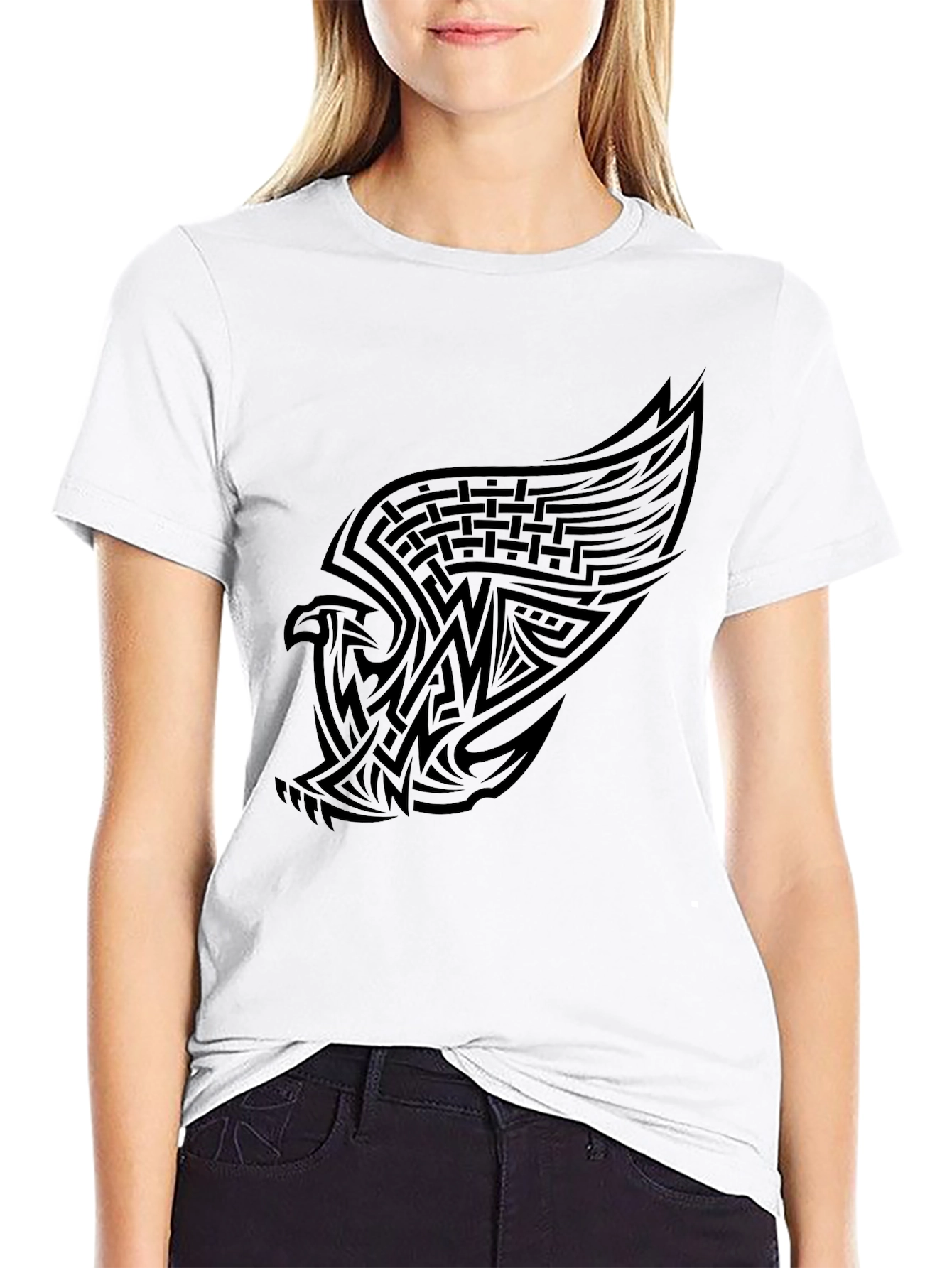 Black Black Eagle Tribal Tattoo Style Graphic Tee view 9