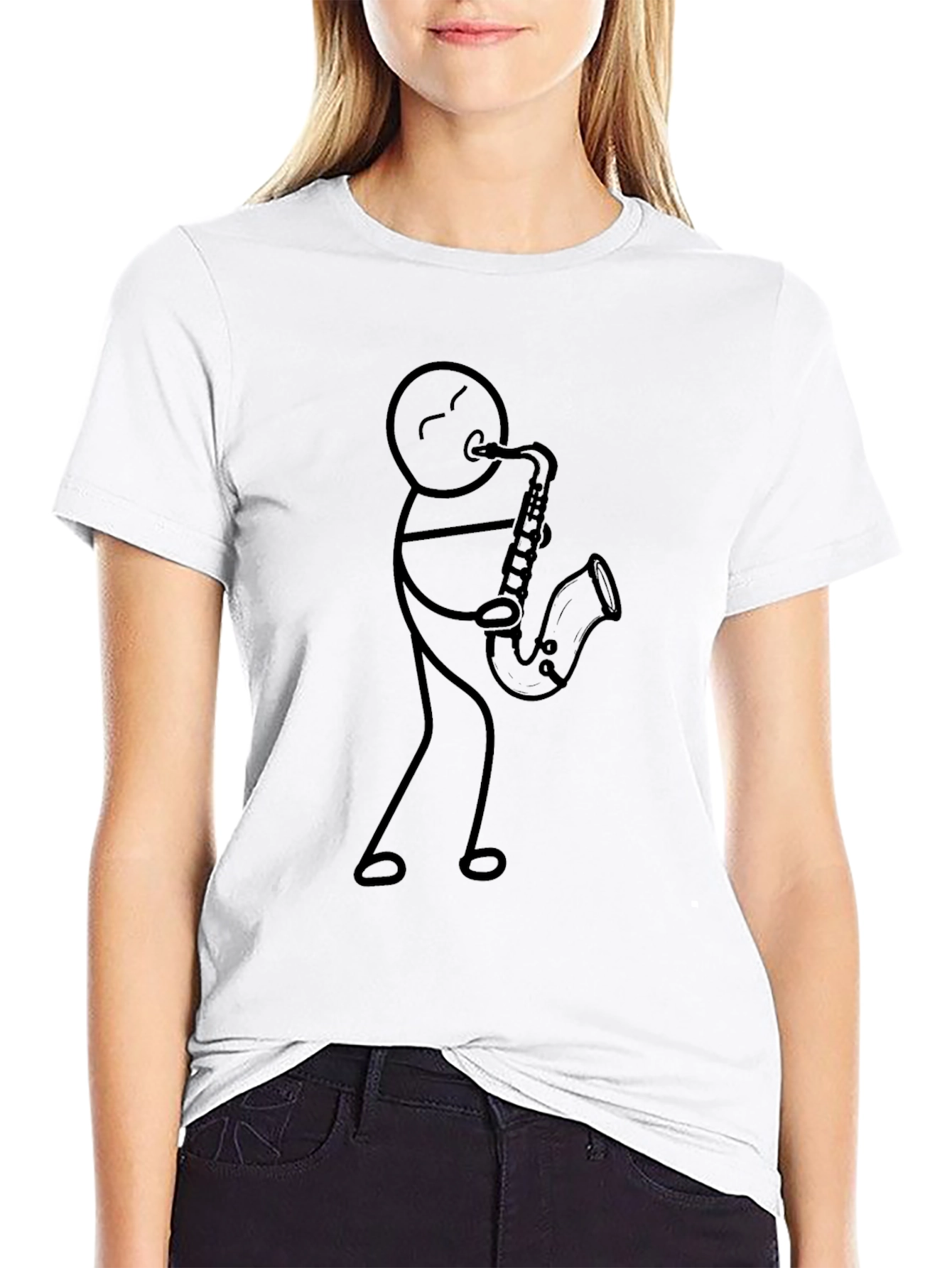 Black Stick Figure Saxophone Player T-Shirt view 9