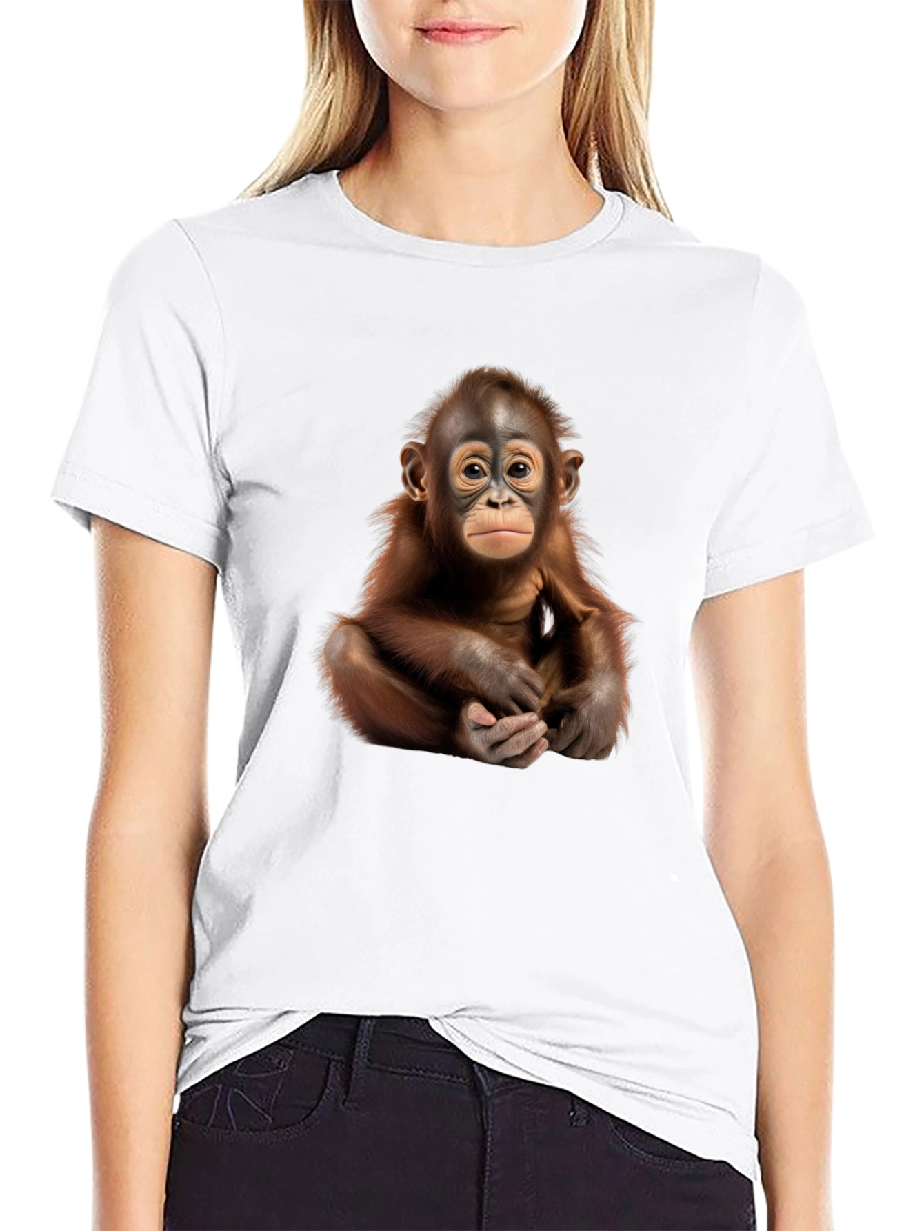 Black Orangutan Graphic Tee - Black Crew Neck T-Shirt view 9