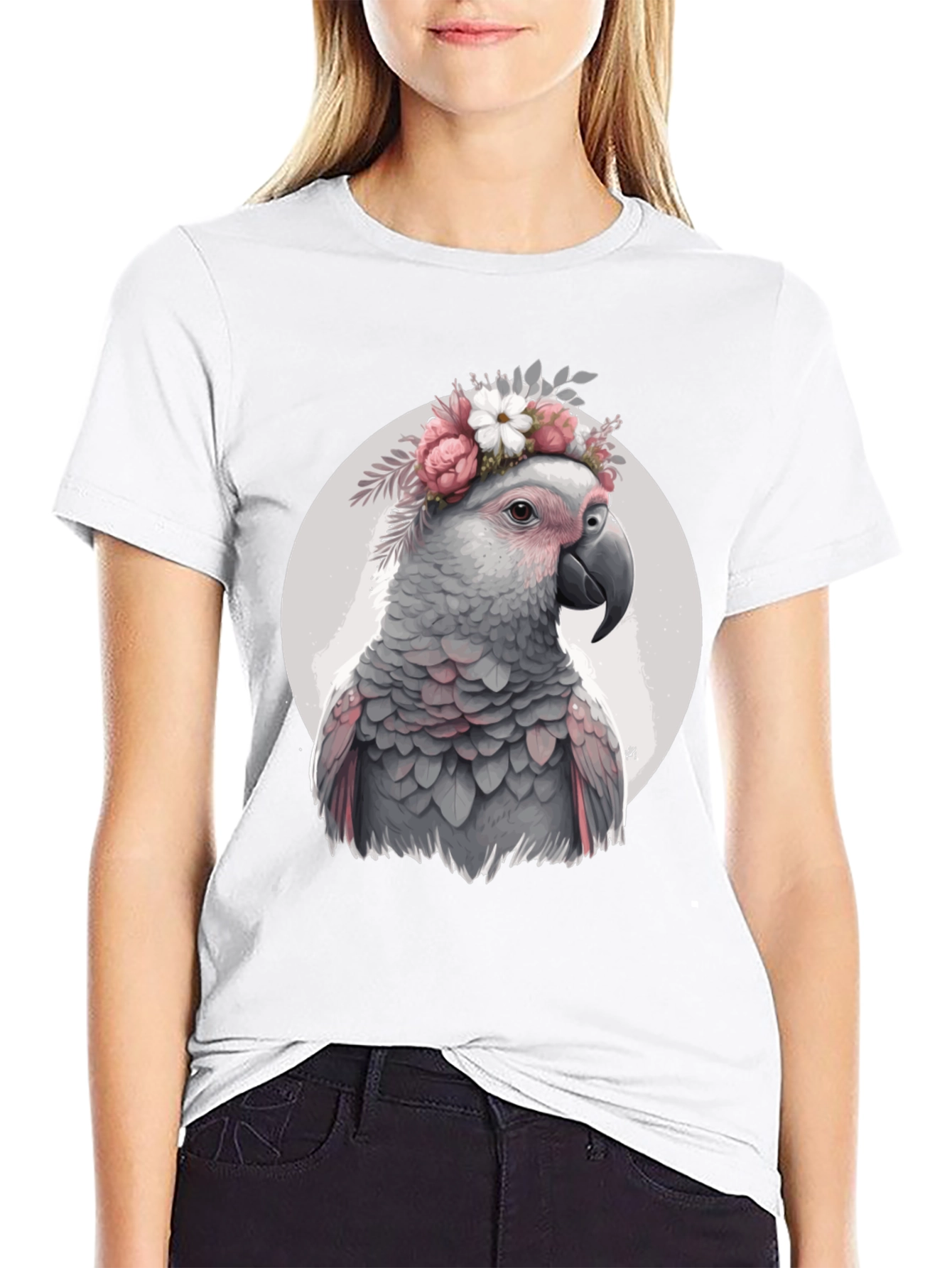 Black Parrot with Flower Crown T-Shirt - Unique Bird Lover Gift view 9