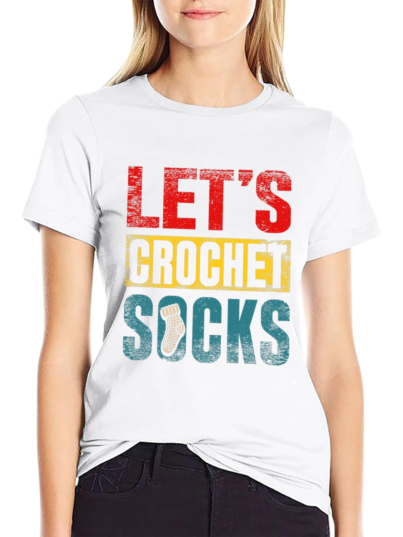 Black Let's Crochet Socks T-Shirt - Novelty Apparel view 9