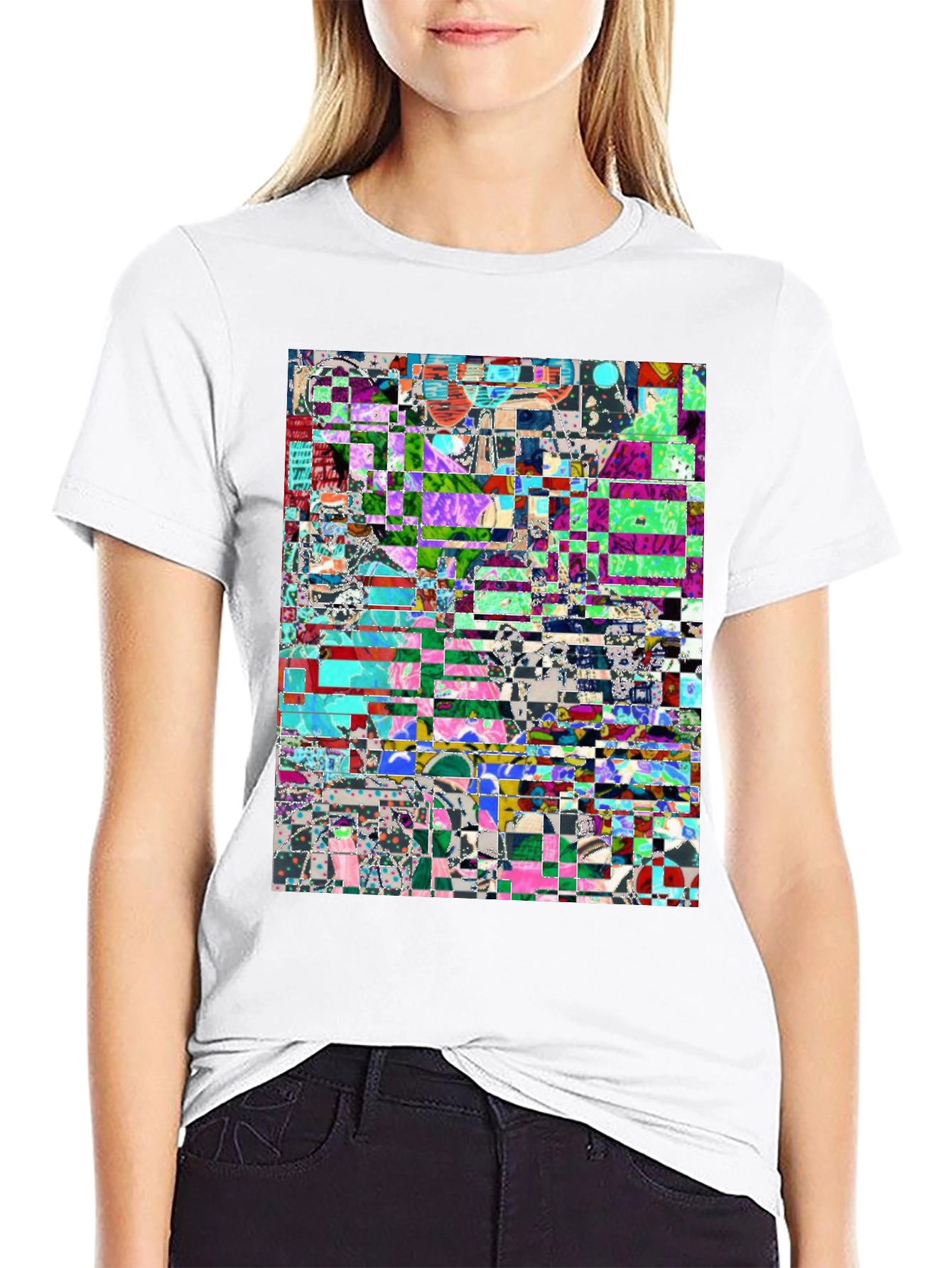 Black Abstract Glitch Art T-Shirt view 9