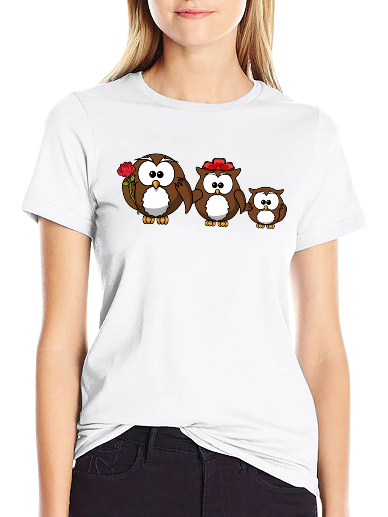 Black Cute Owl Family Graphic Tee - Black Cotton T-Shirt view 9