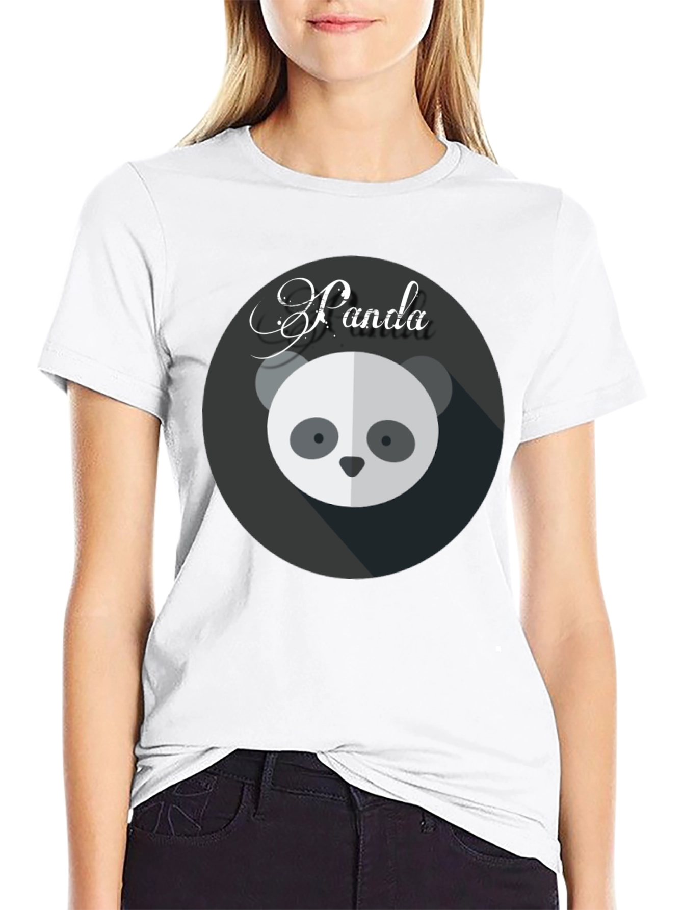 Black Cute Panda Graphic Black T-Shirt view 9