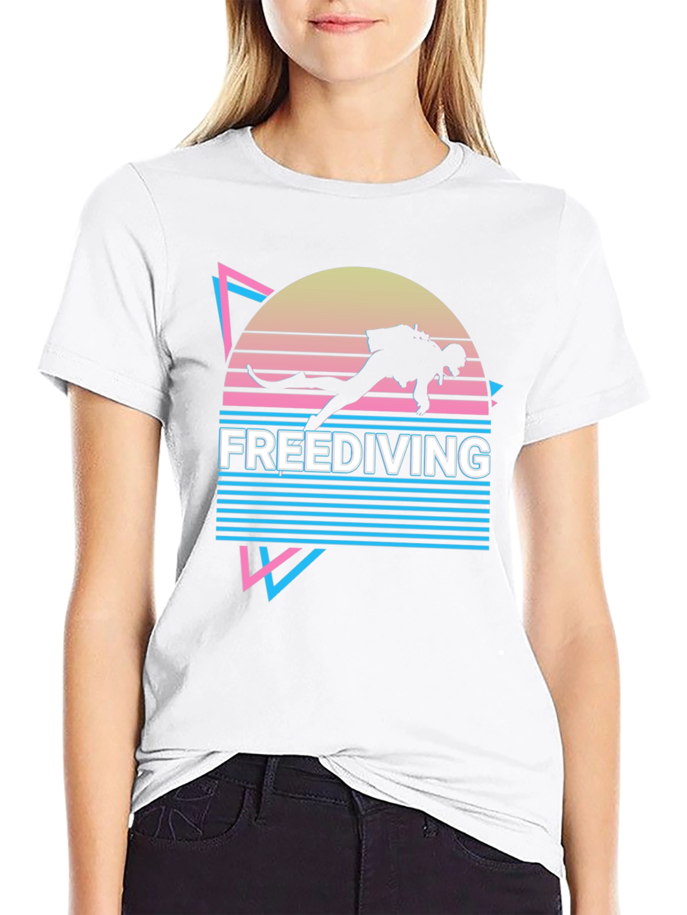 Black Freediving T-Shirt - Retro Diver Design view 9