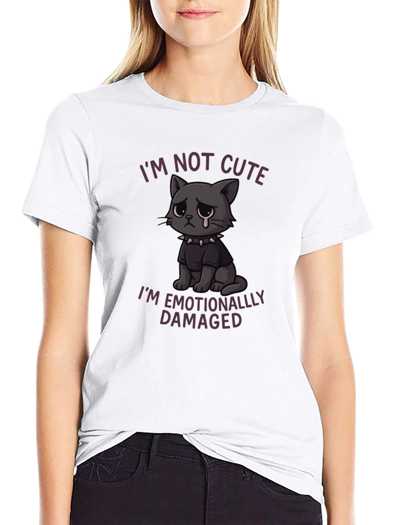 Black Emotionally Damaged Cat Graphic T-Shirt view 9