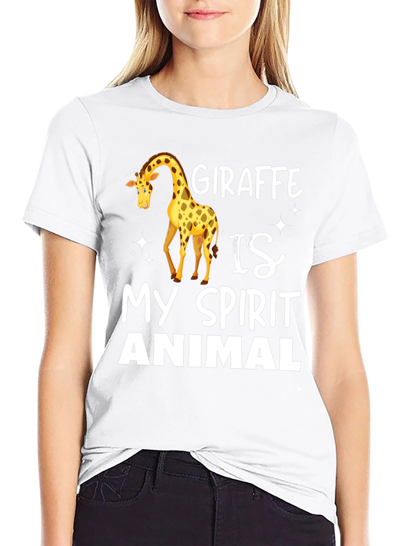 Black Giraffe Spirit Animal T-Shirt - Black Crew Neck view 9