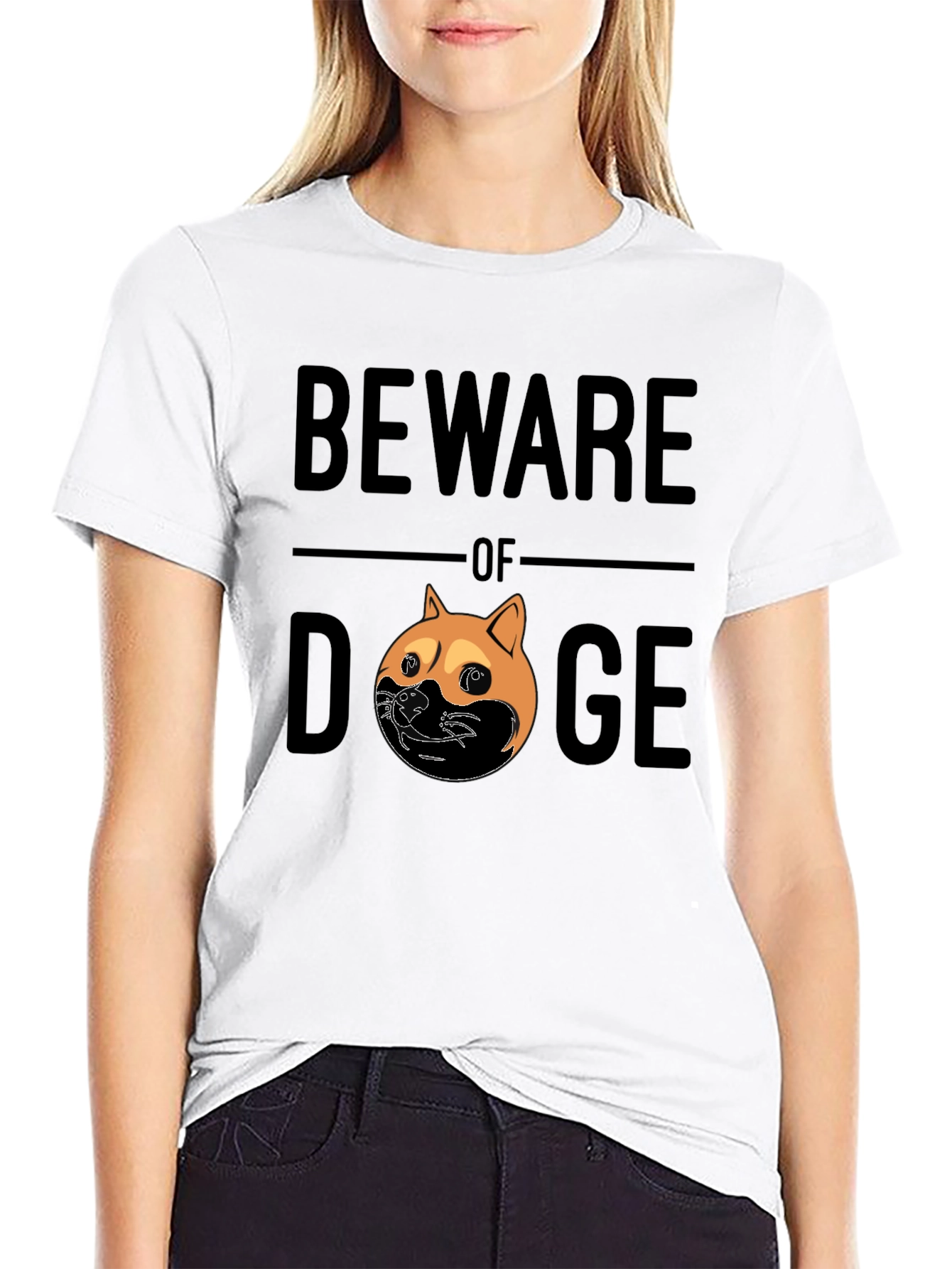 Black Beware of Doge Funny Graphic Tee - Black view 9