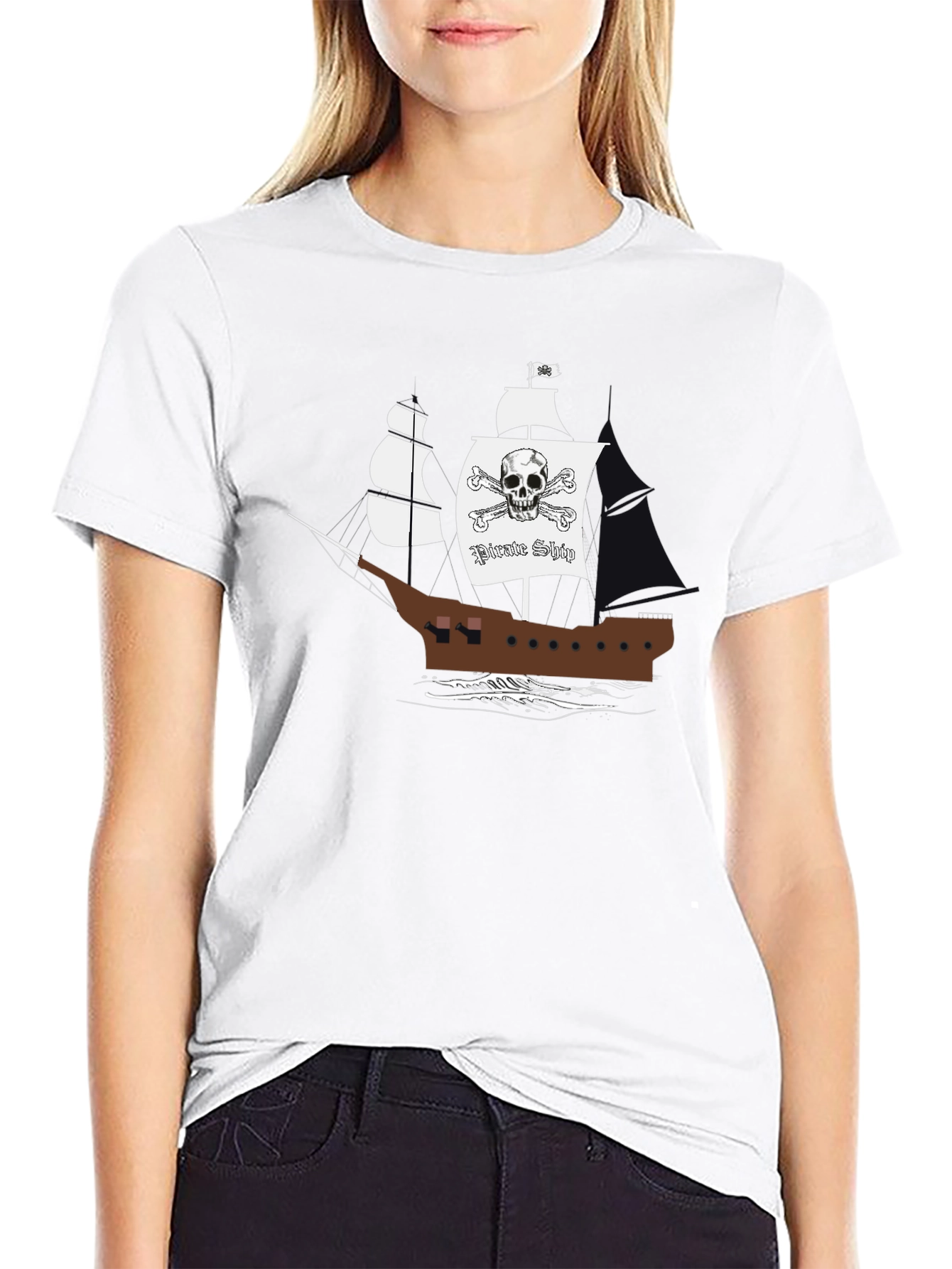 Pirate Ship Graphic T-Shirt - Black Cotton Tee - 9