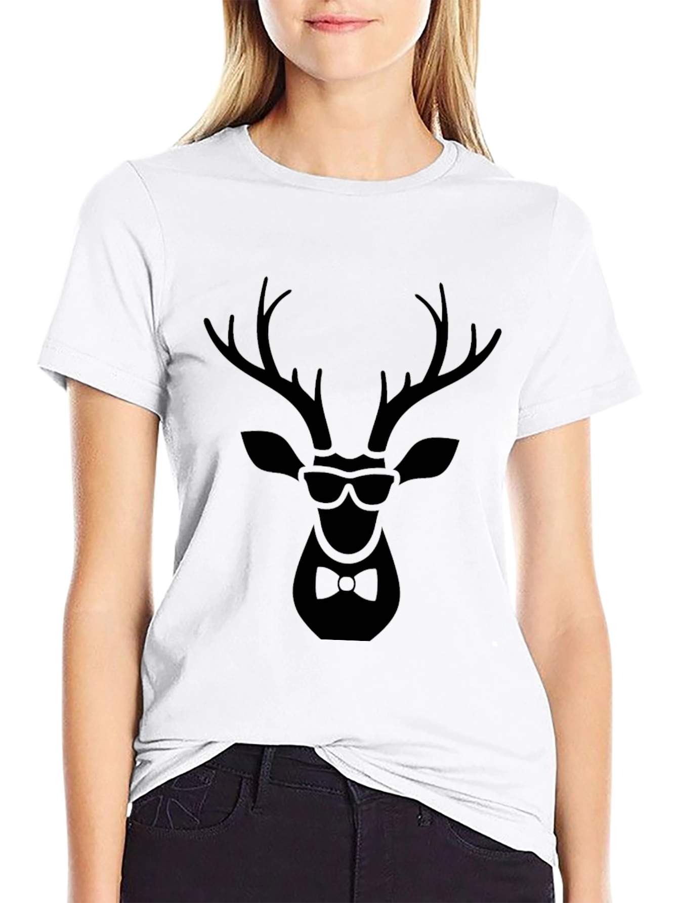 Black Cool Deer Graphic Tee - Stylish Animal Print T-Shirt view 9