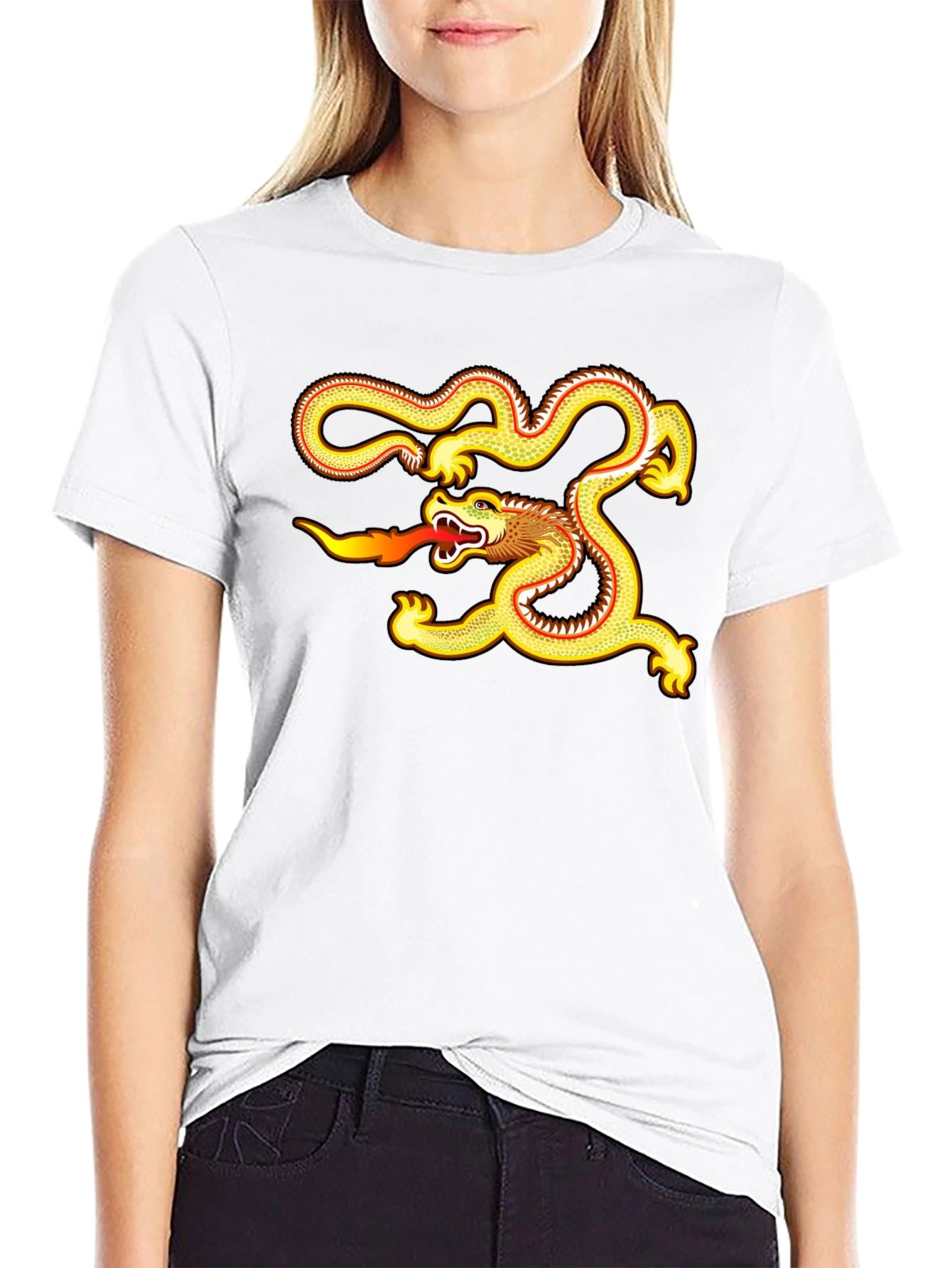 Black Golden Dragon Graphic Tee - Black Cotton Comfort view 9