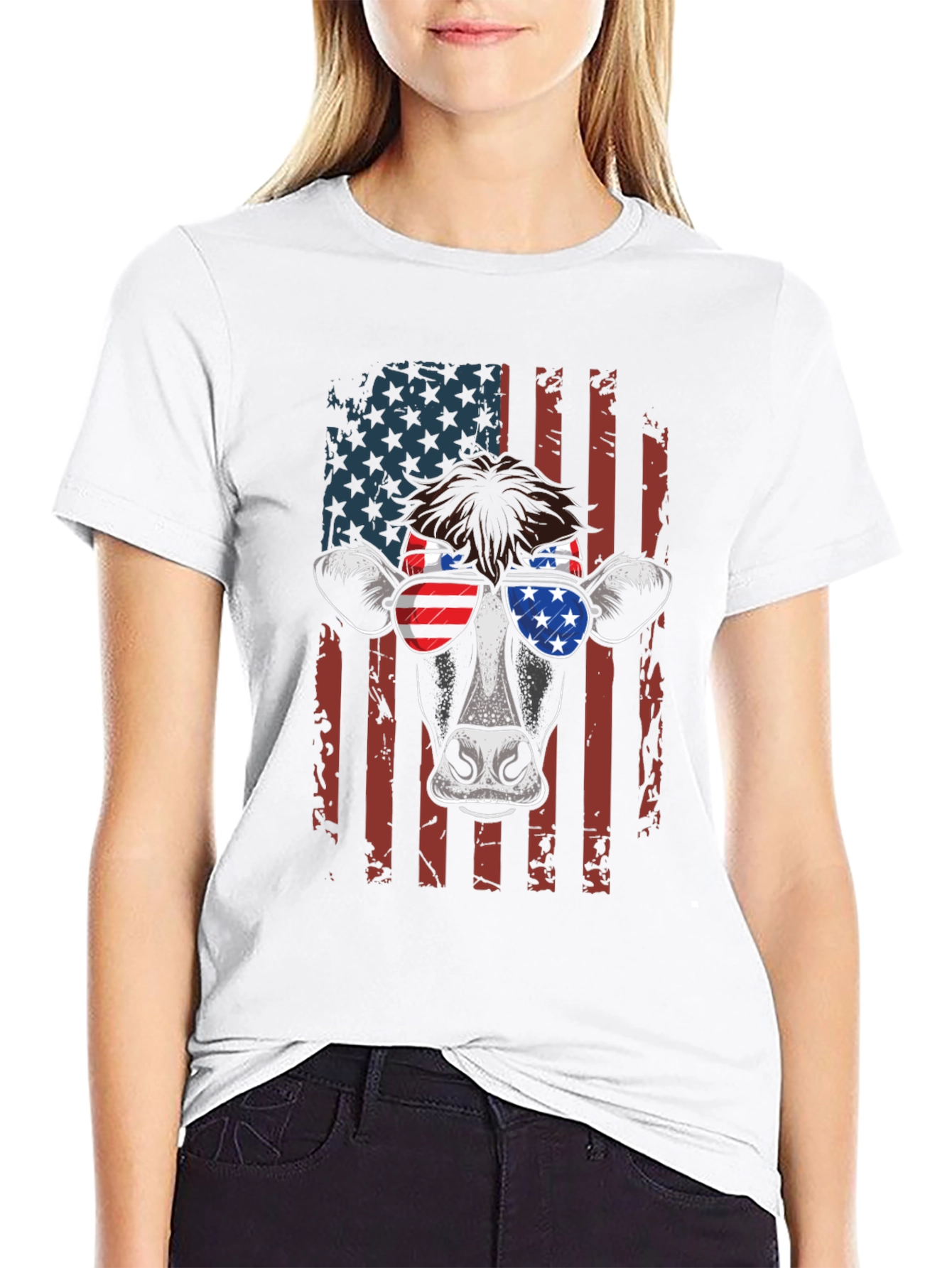Patriotic Cow T-Shirt - American Flag Design - 9