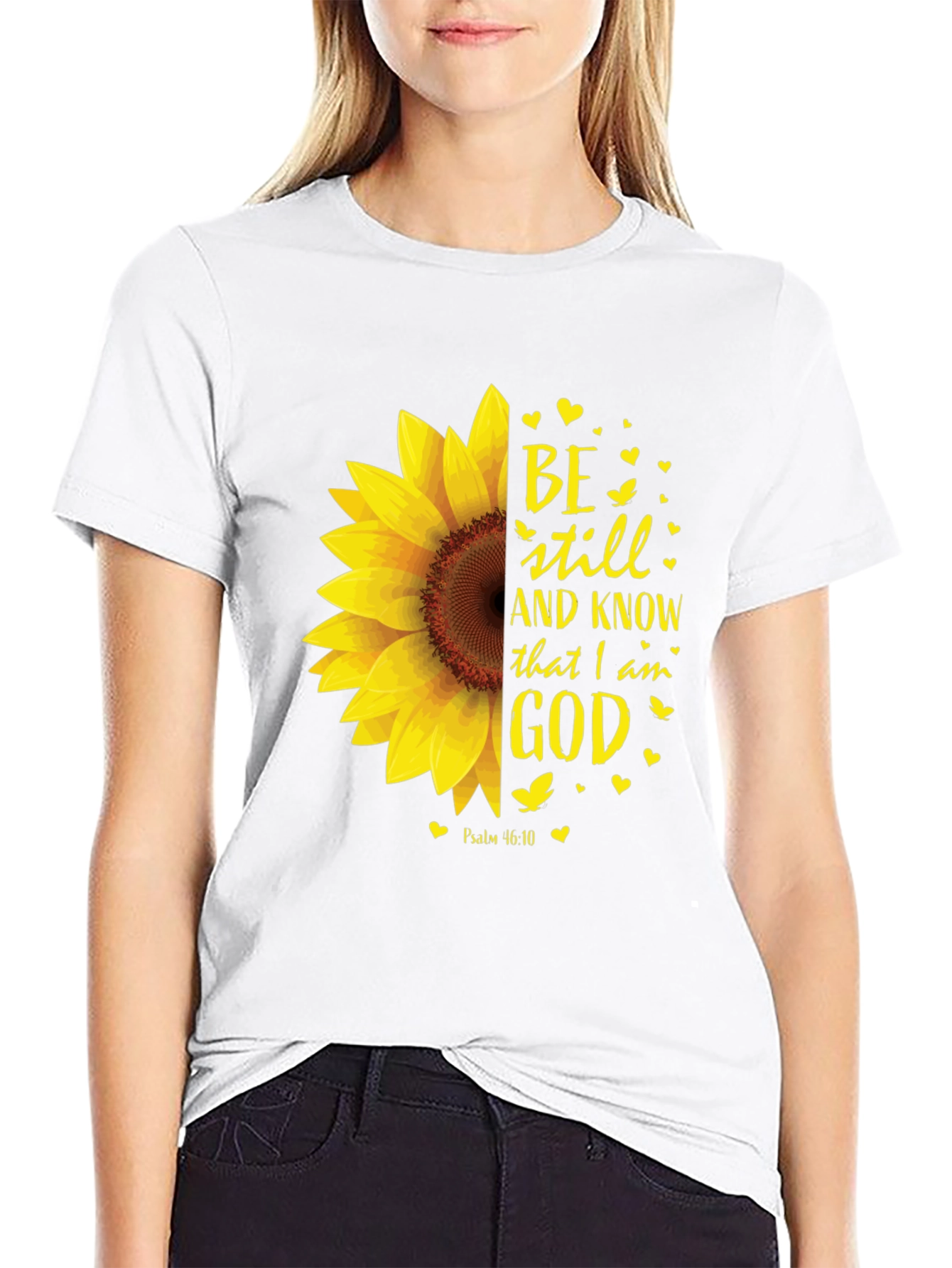 Black Be Still Sunflower T-Shirt - Religious Christian Apparel view 9