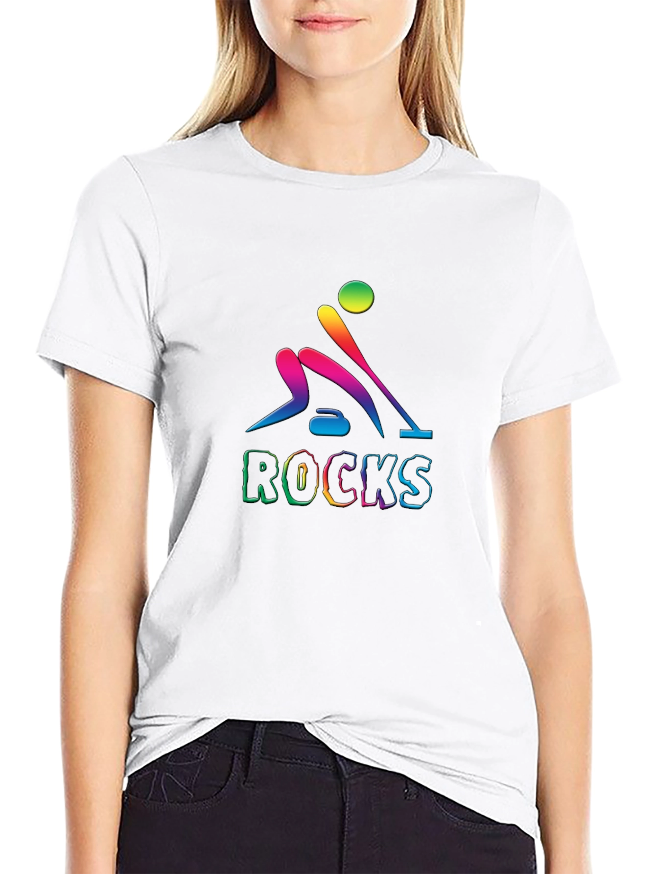 Black Rainbow Curling Rocks T-Shirt view 9