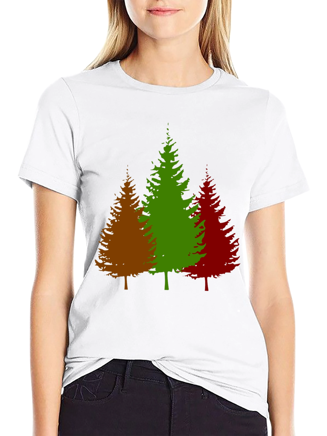 Black Colorful Evergreen Tree Graphic T-Shirt view 9