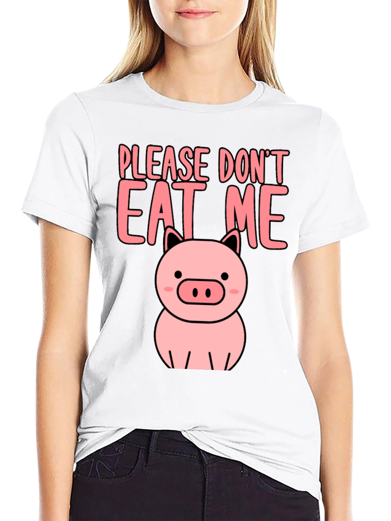 Black Cute Pig Please Don't Eat Me Graphic Tee view 9