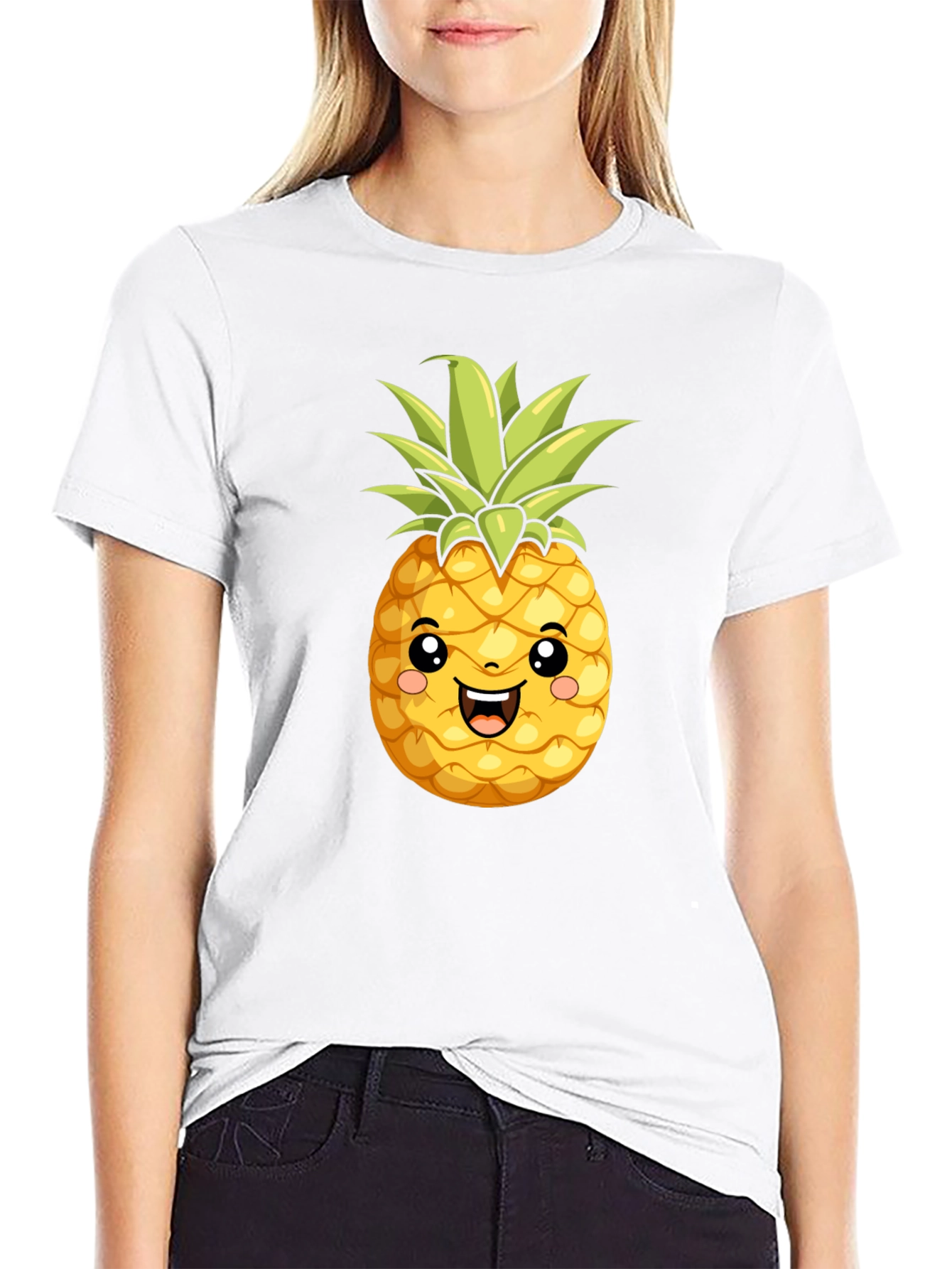 Black Cute Pineapple Graphic Black T-Shirt view 9
