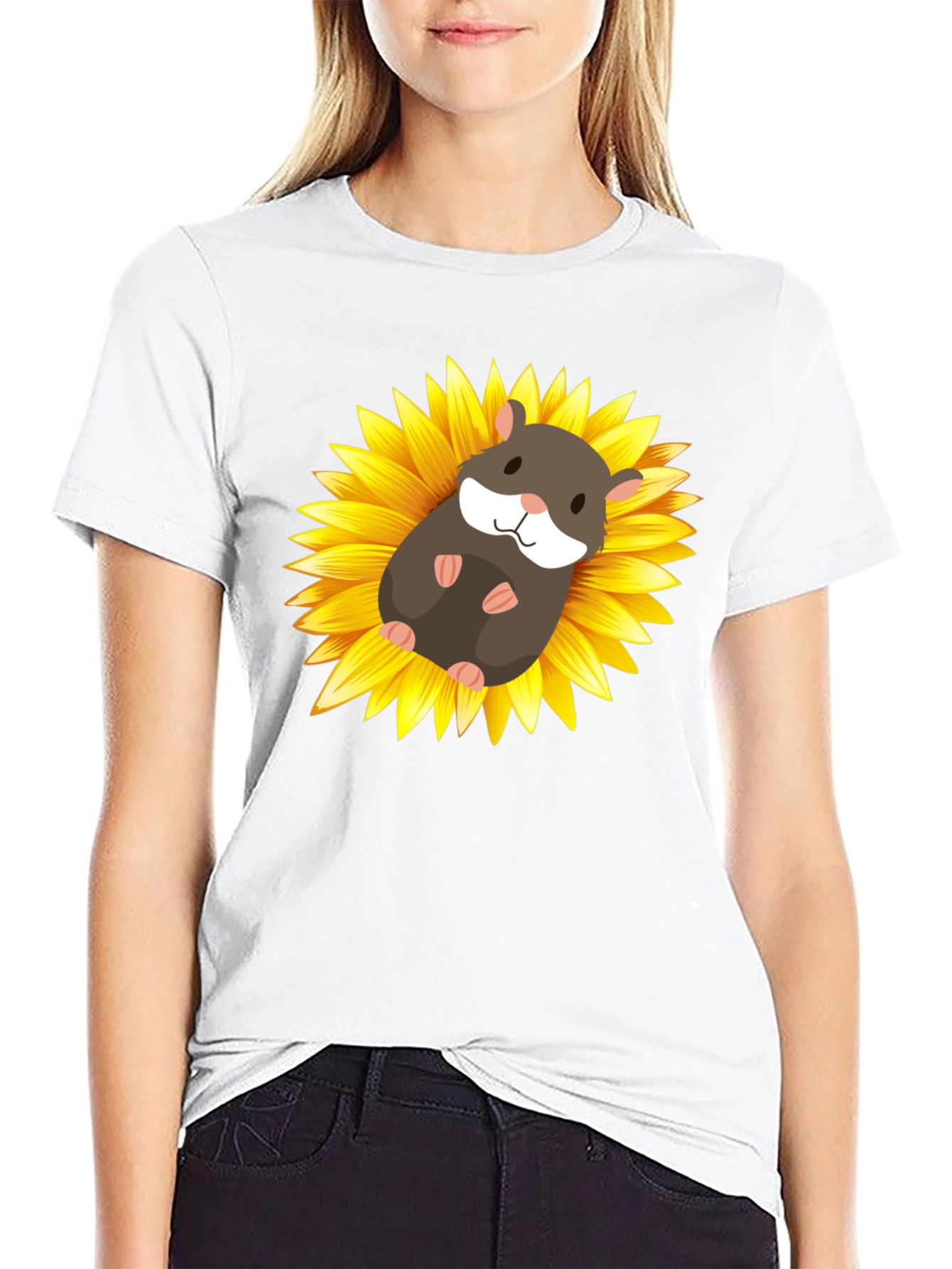 Black Hamster Sunflower Graphic T-Shirt view 9