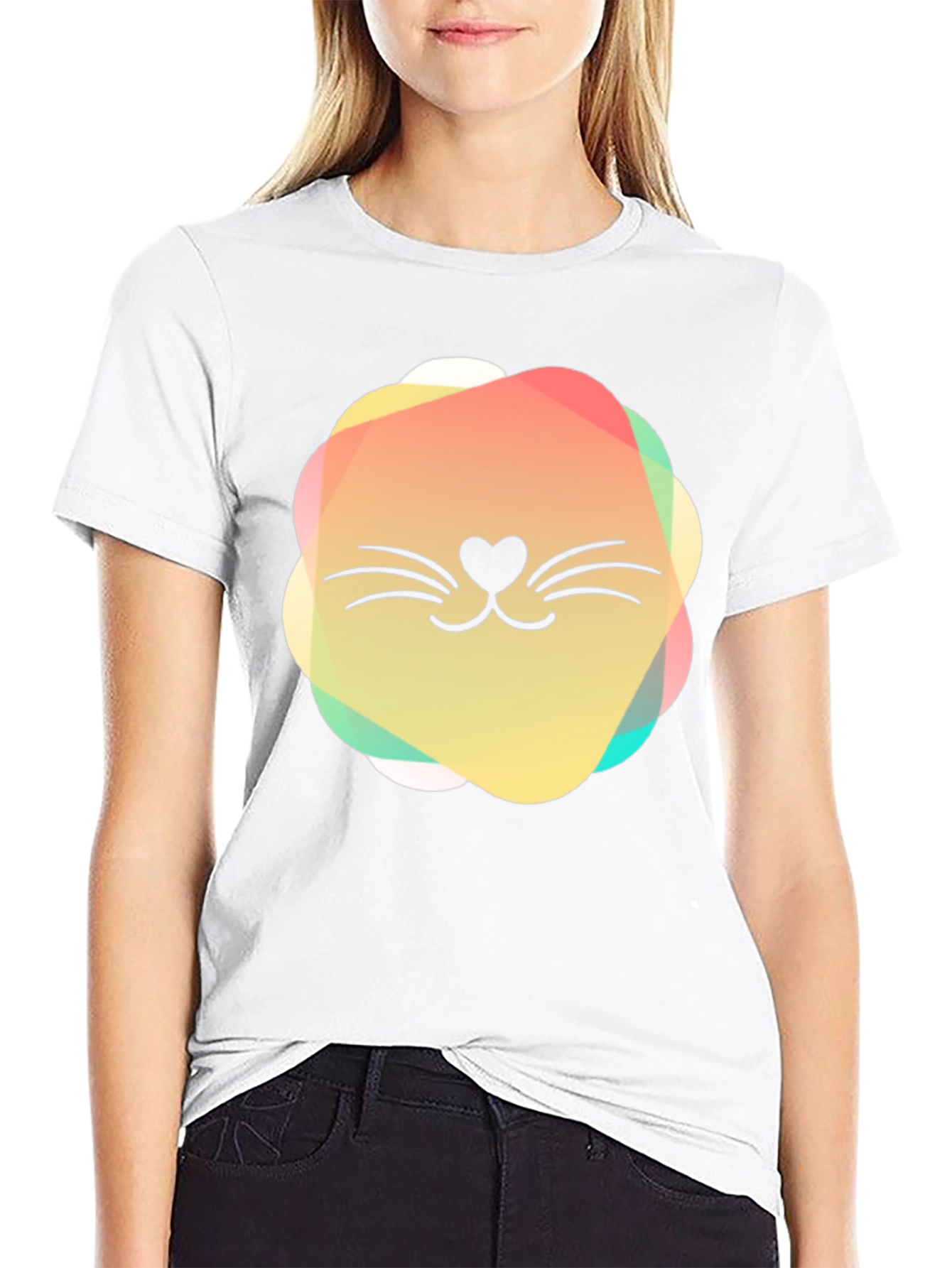 Black Cute Cat Face Graphic Black T-Shirt view 9