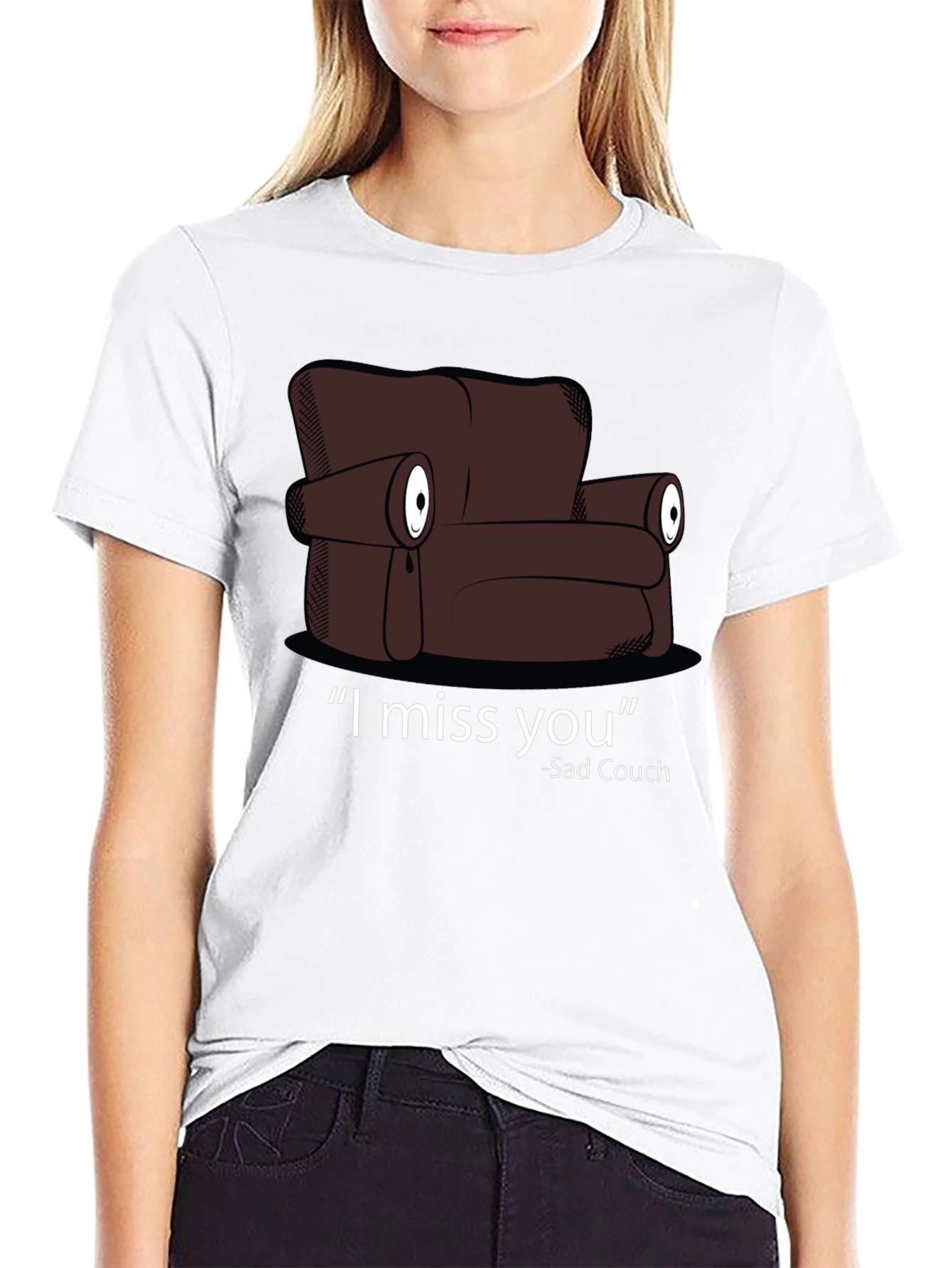 Black Sad Couch T-Shirt - I Miss You Graphic Tee view 9