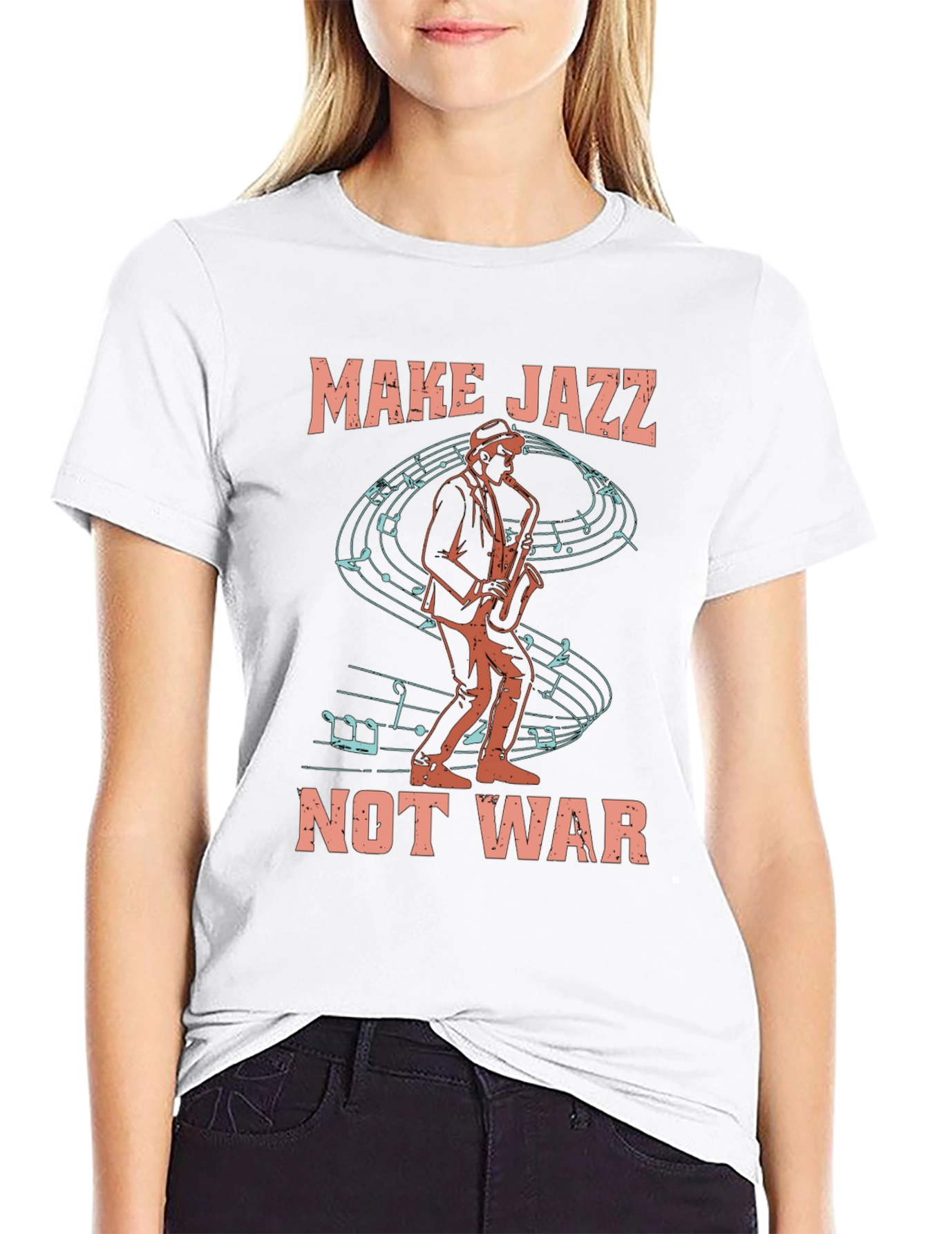 Black Make Jazz Not War T-Shirt view 9