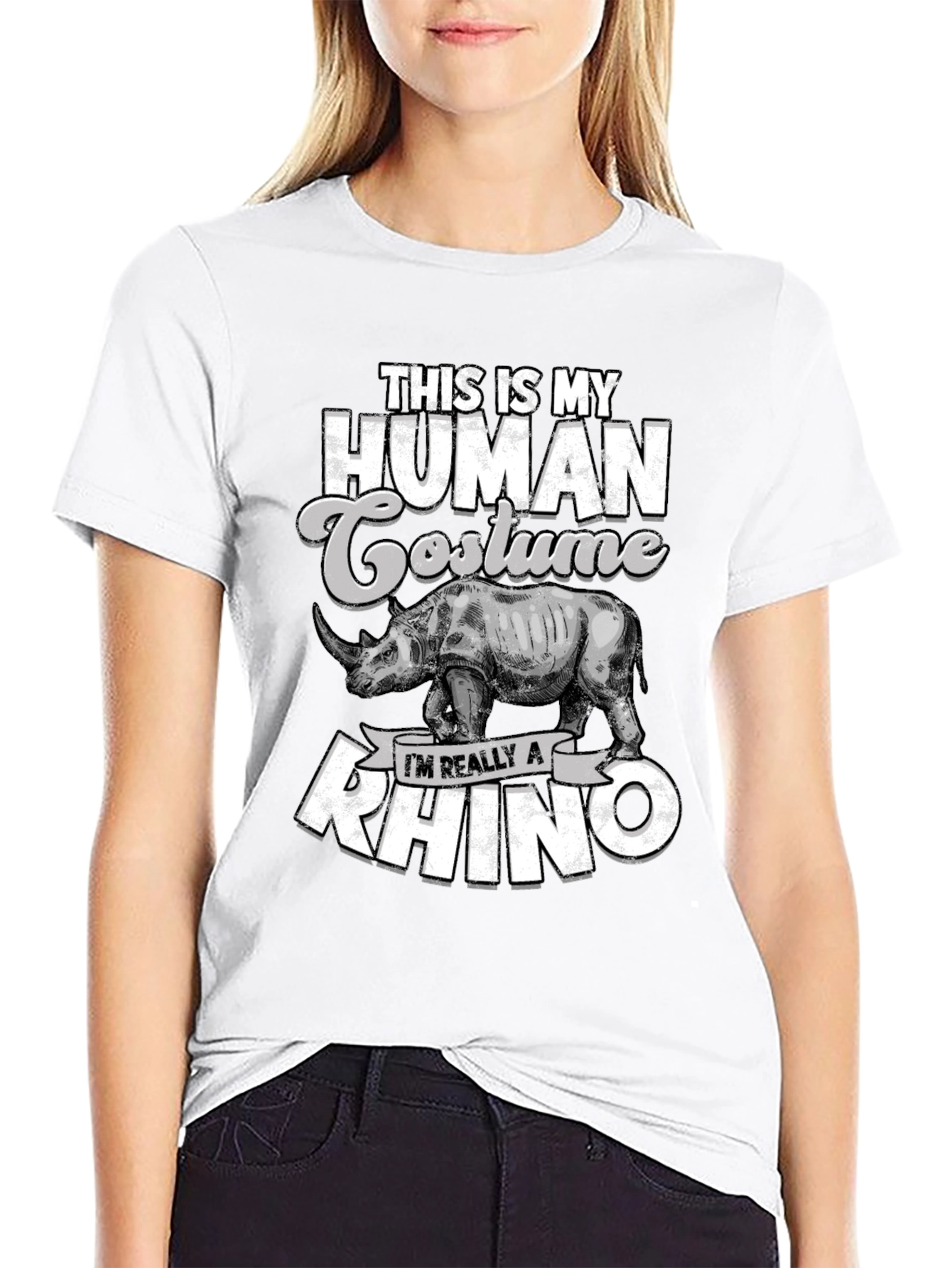 Black Funny Rhino Costume T-Shirt view 9
