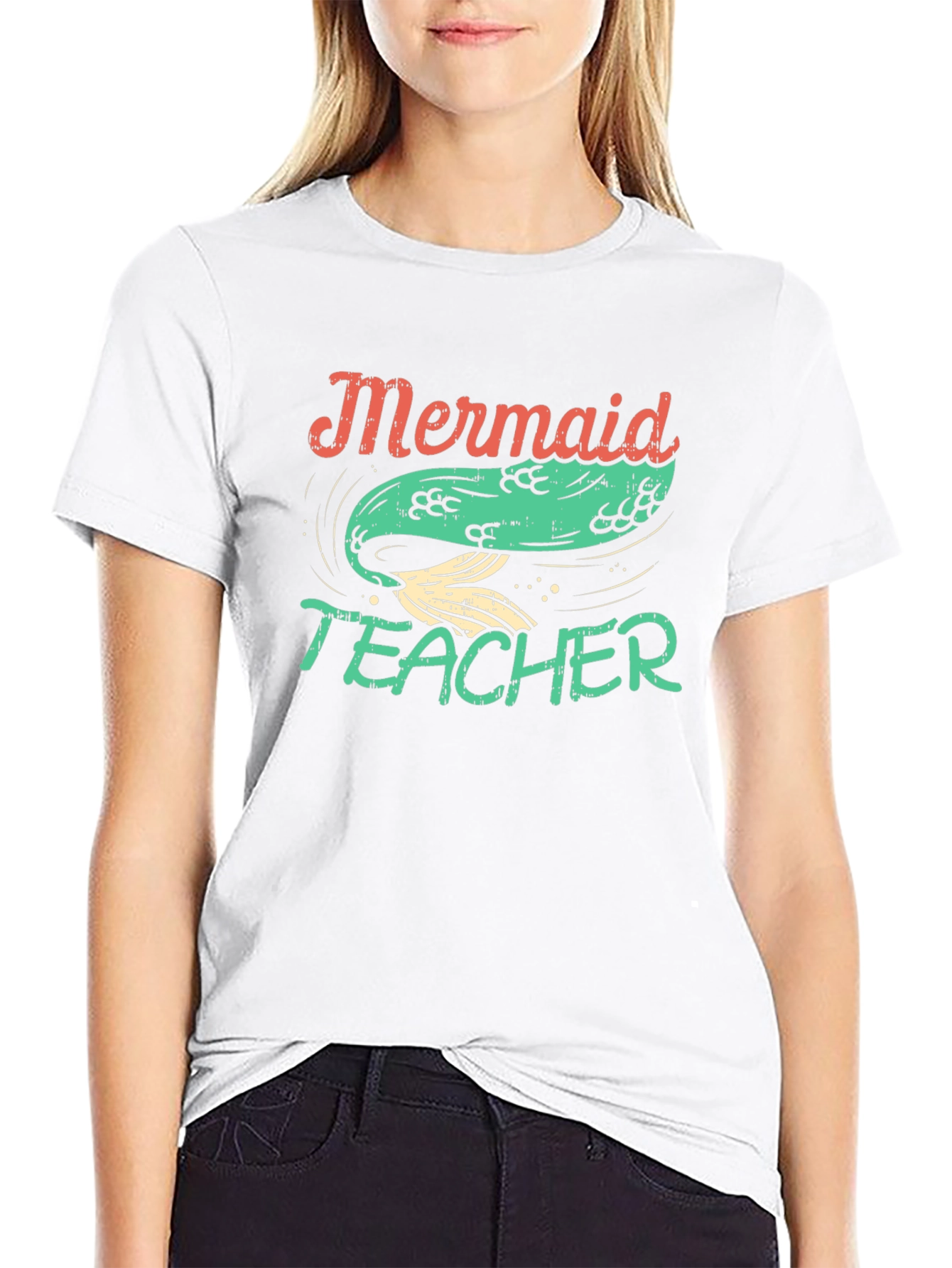 Black Mermaid Teacher Graphic Tee - Black Cotton T-Shirt view 9