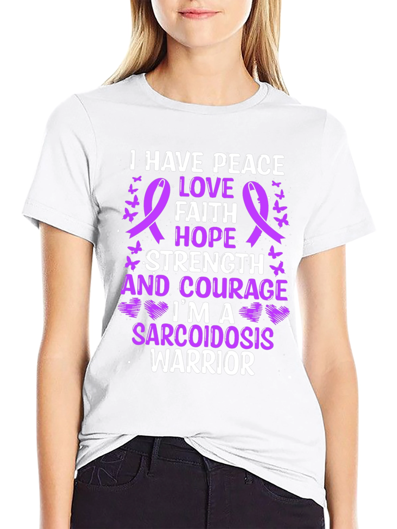 Black Sarcoidosis Warrior Awareness Ribbon Graphic T-Shirt view 9