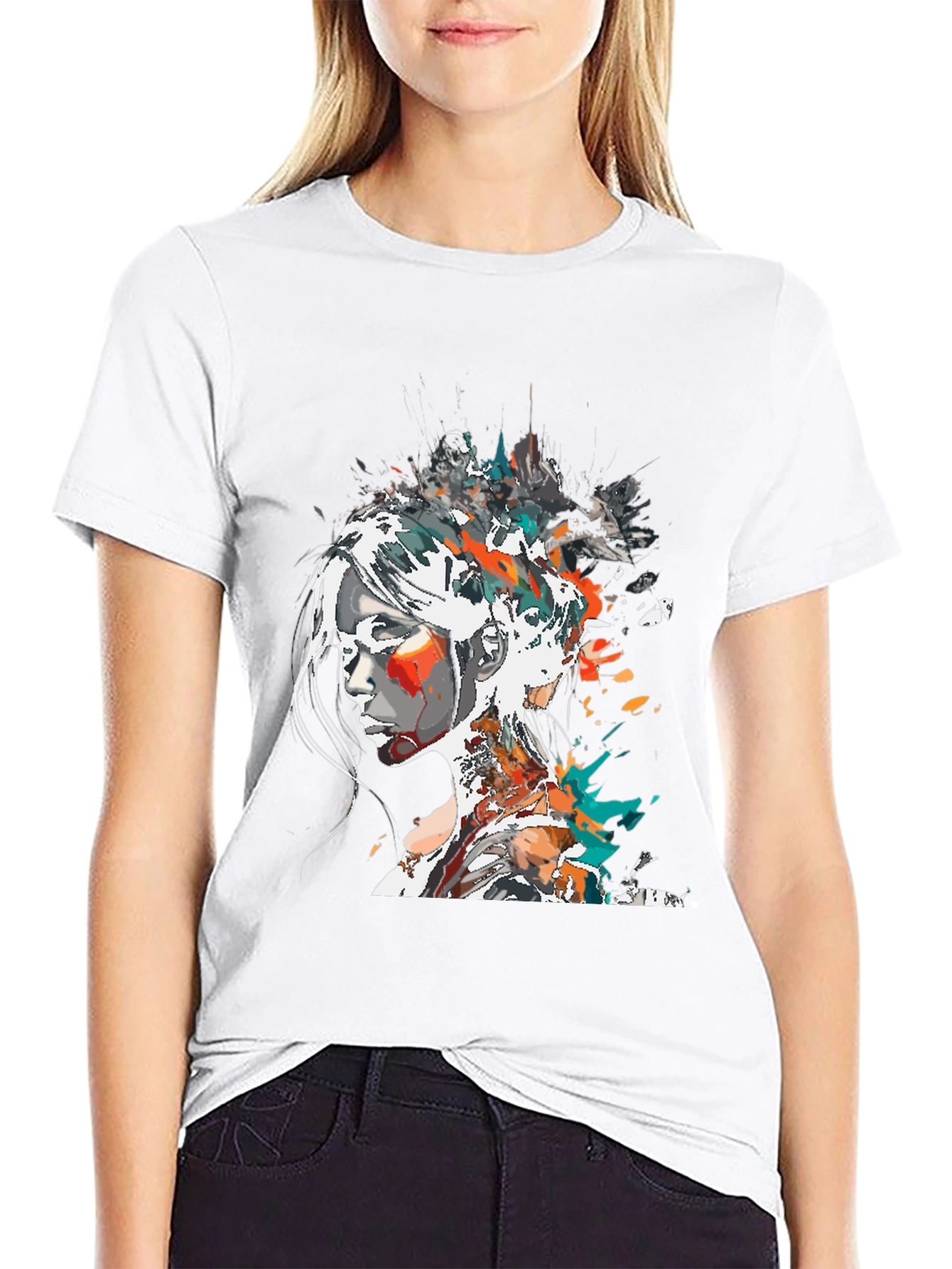 Black Abstract Woman Graphic Tee - Black view 9