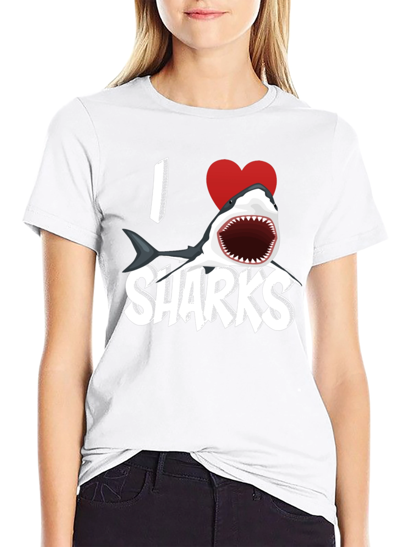 Black I Heart Sharks Graphic Tee - Black view 9
