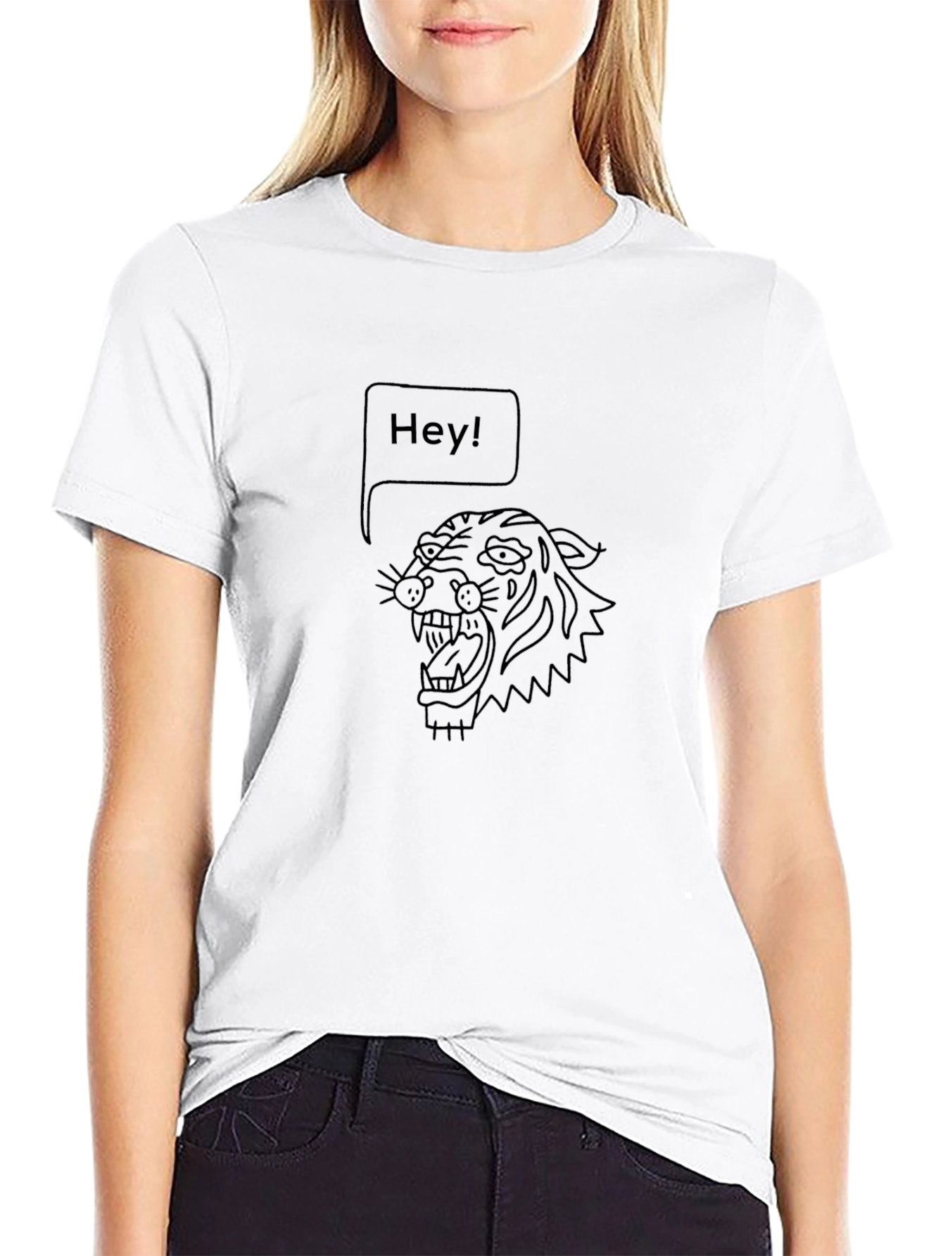 Black Hey Tiger Graphic Tee - Black Cotton T-Shirt view 9