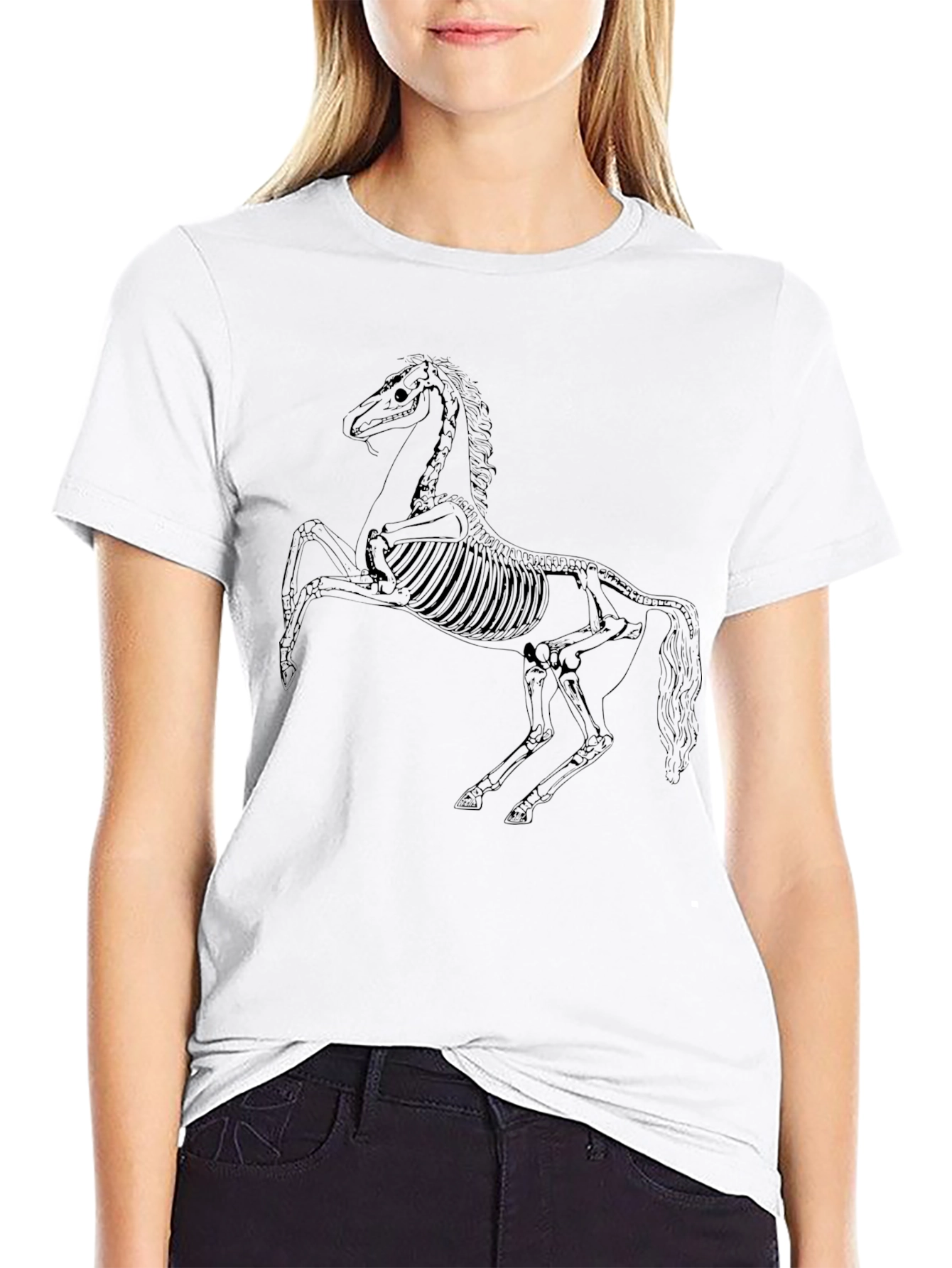 Black Skeleton Horse Graphic T-Shirt view 9