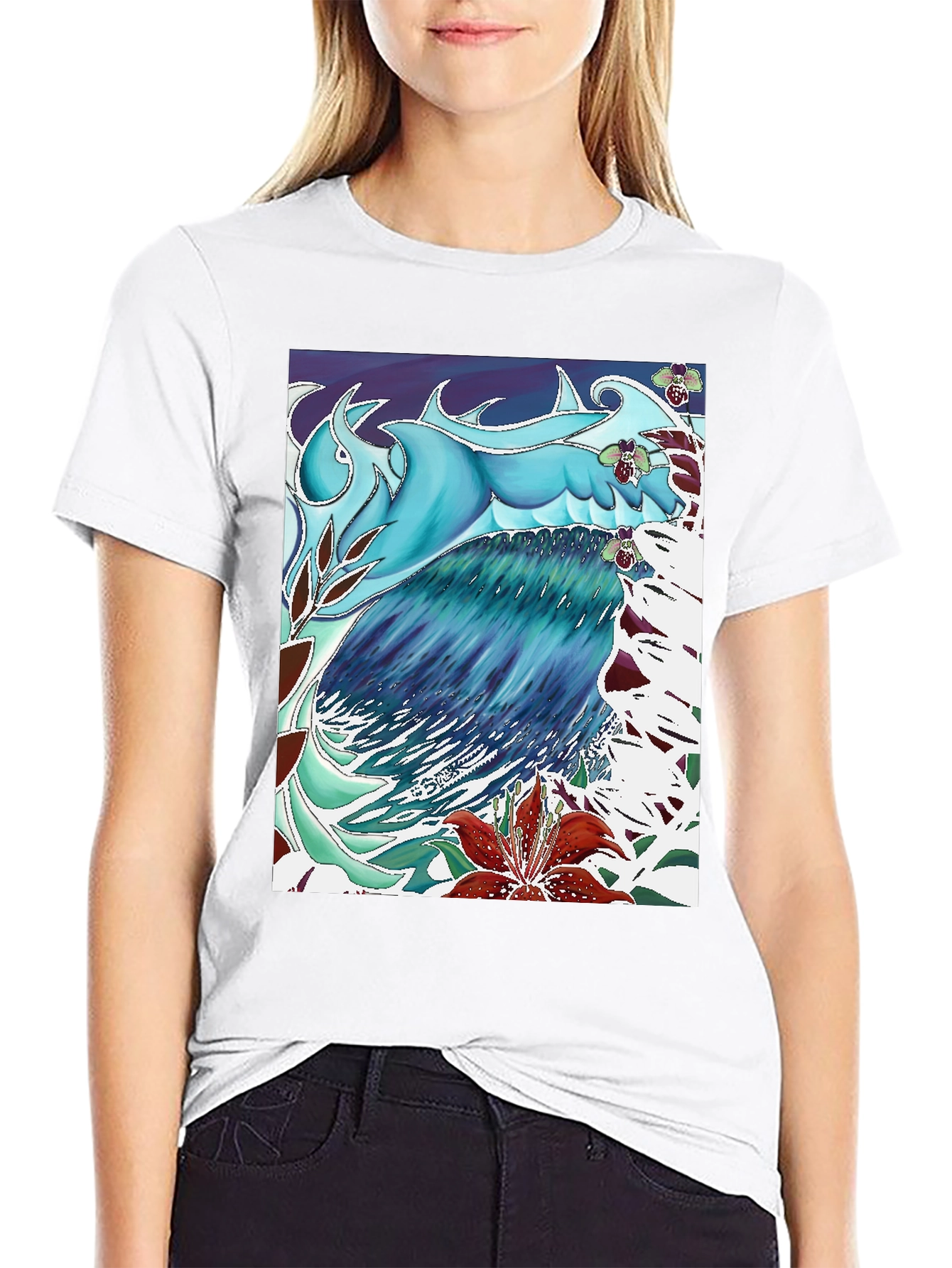Black Ocean Wave Art T-Shirt - Cool Blue Design view 9