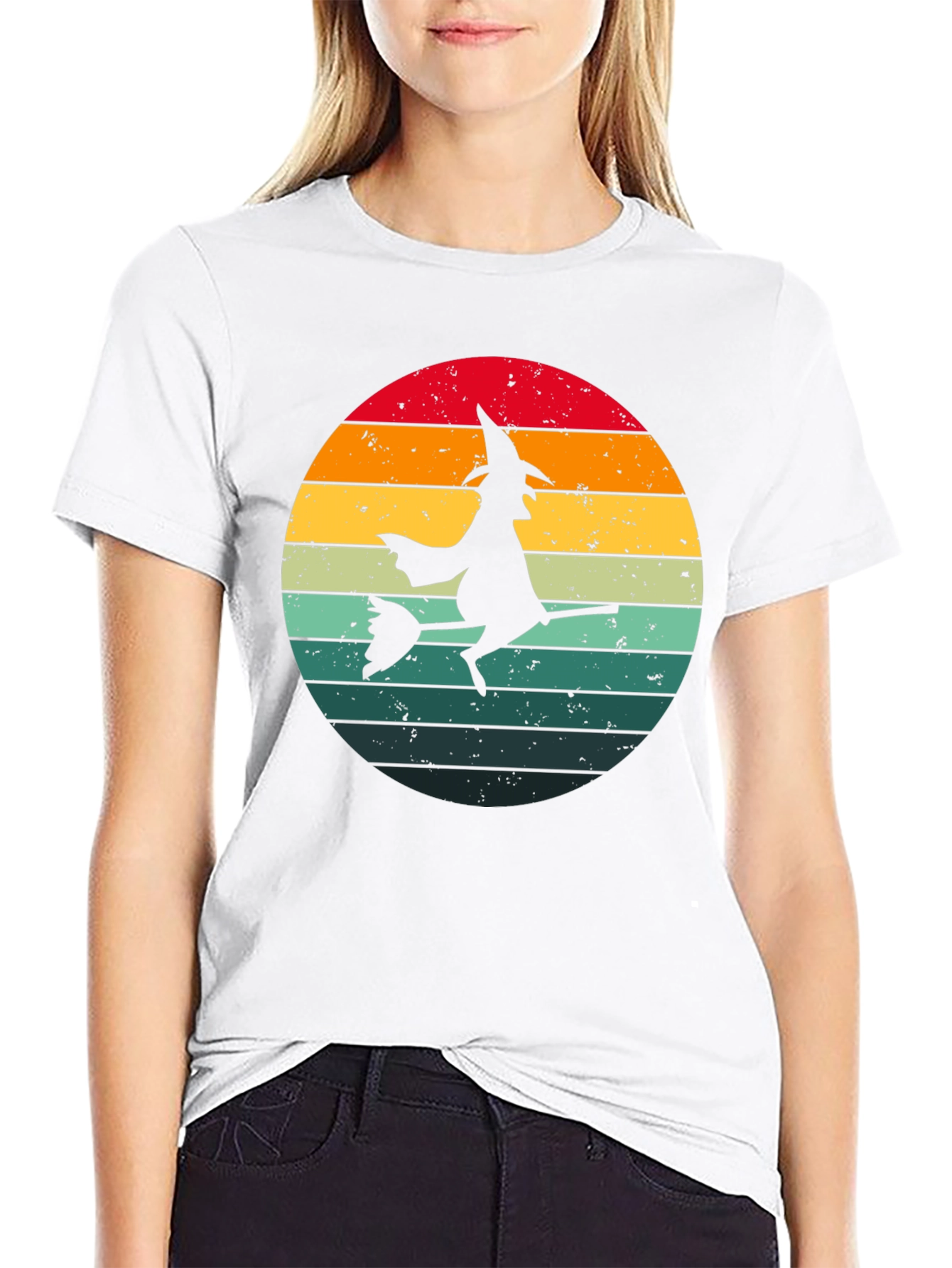 Black Witch Silhouette Retro Sunset T-Shirt view 9