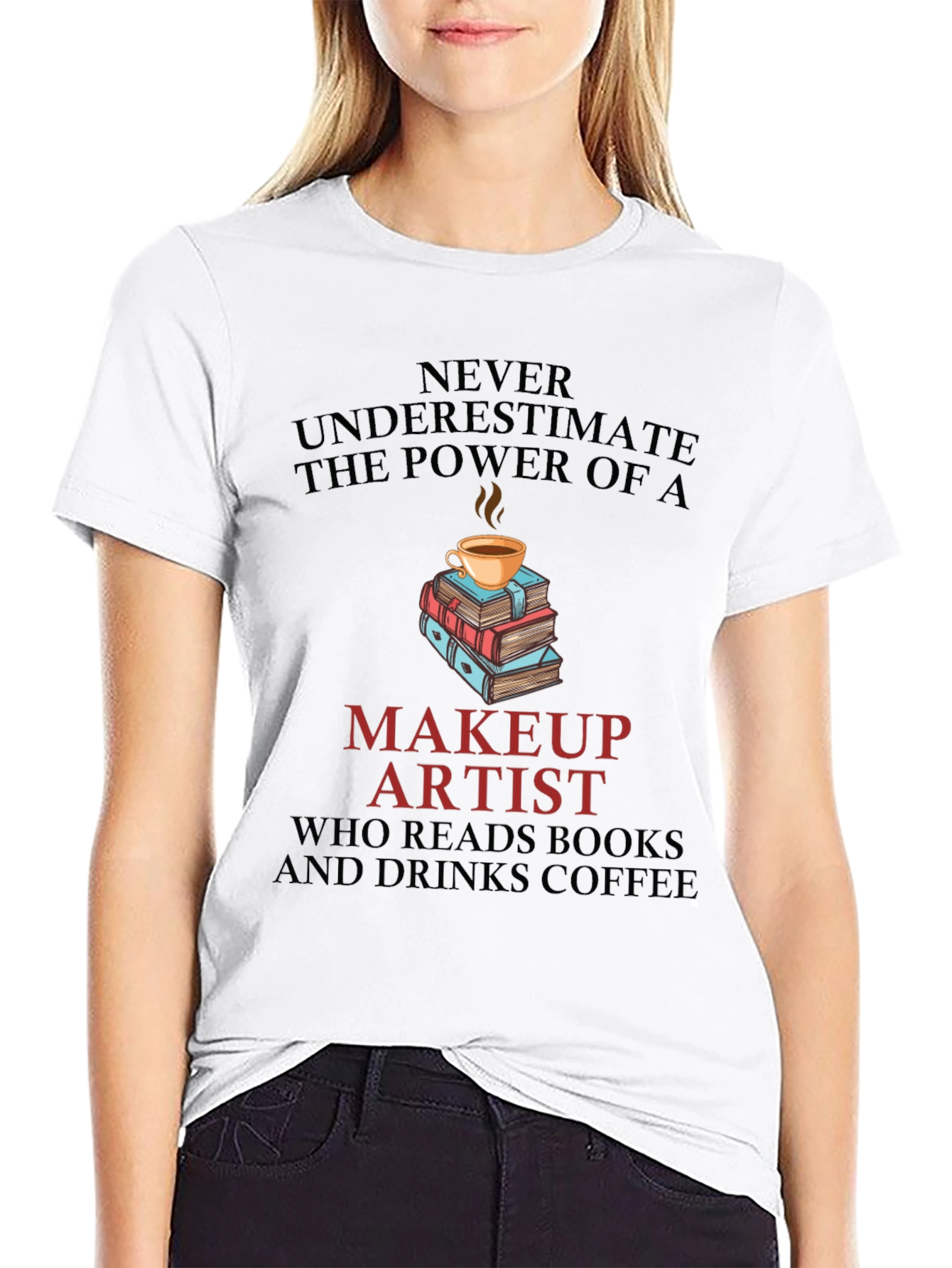 Black Makeup Artist Book & Coffee T-Shirt view 9