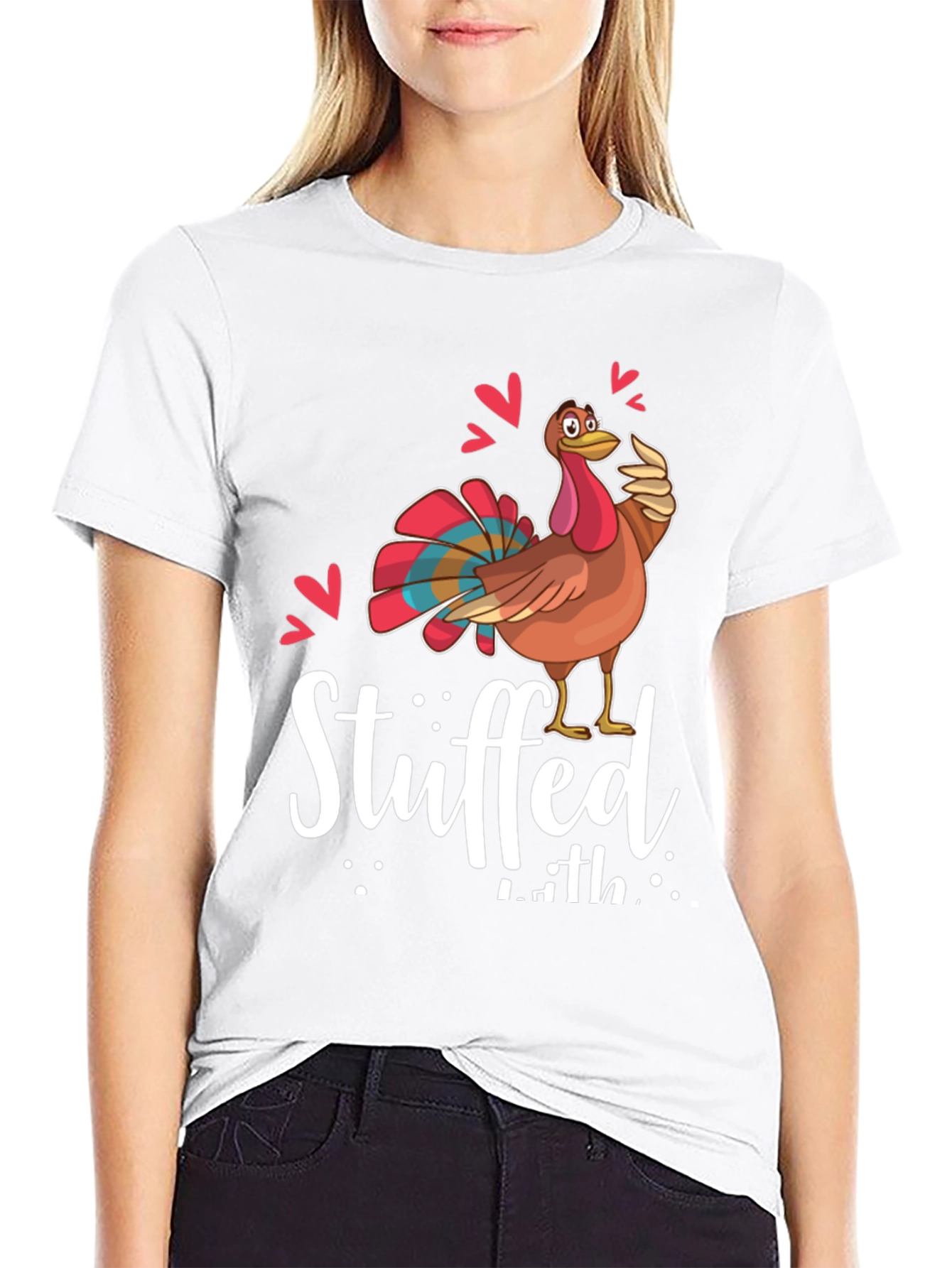 Black Funny Thanksgiving Turkey Stuffed With Love Graphic Tee view 9