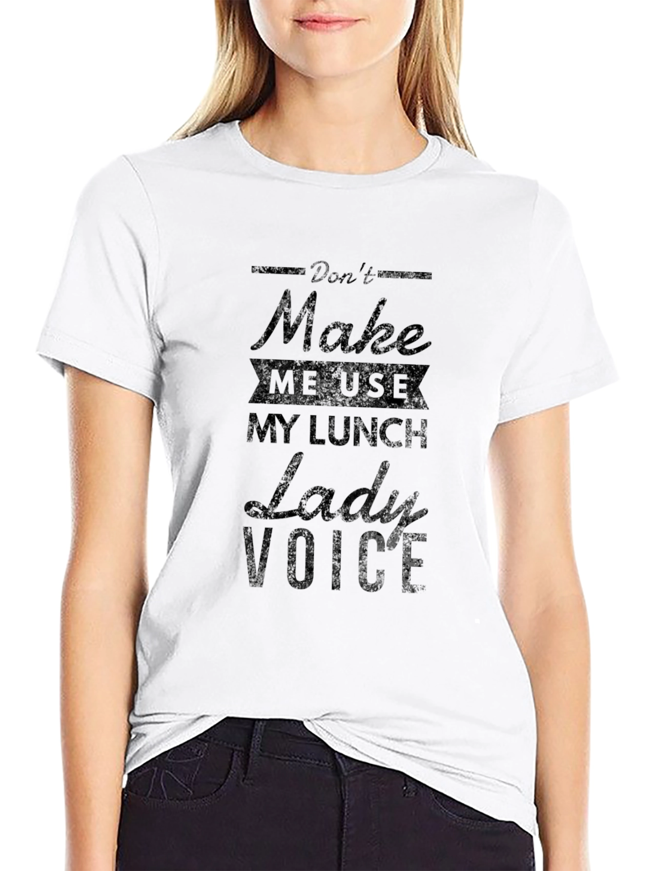 Black Lunch Lady Voice T-Shirt - Funny Graphic Tee view 9