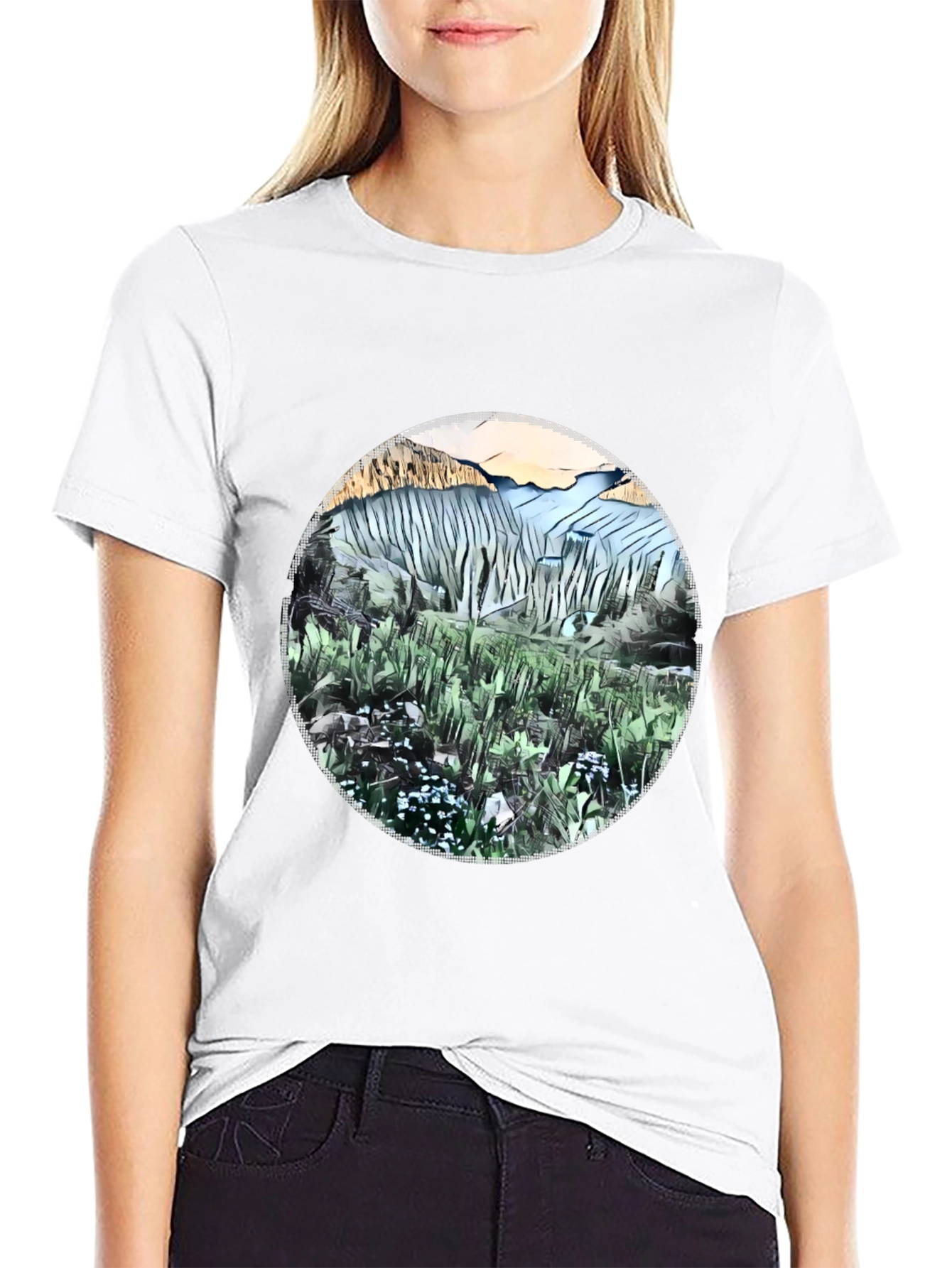 Black Nature Scene Graphic T-Shirt view 9