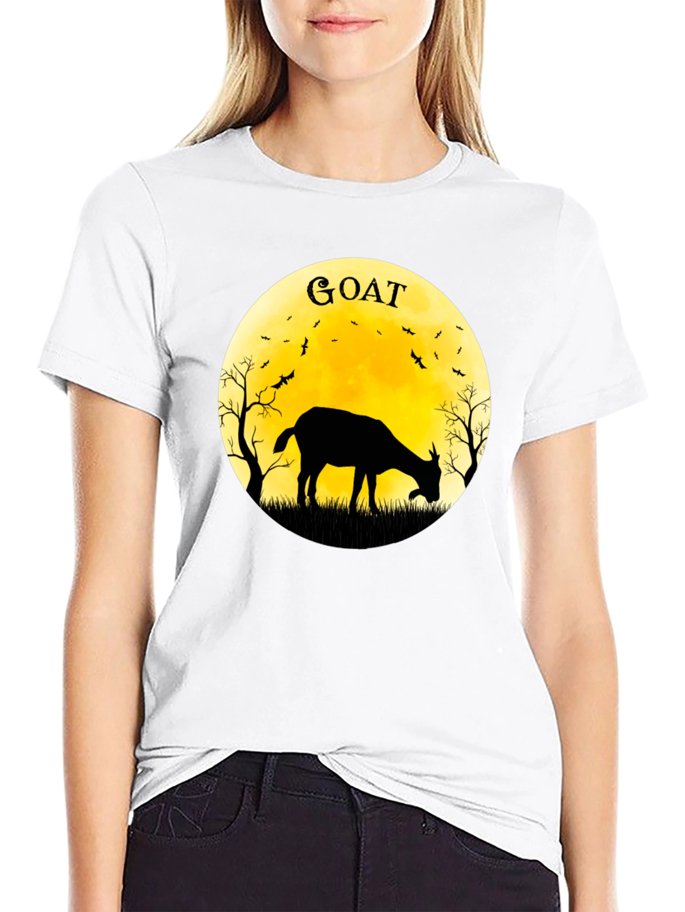Black Goat Silhouette T-Shirt - Moonlit Design view 9