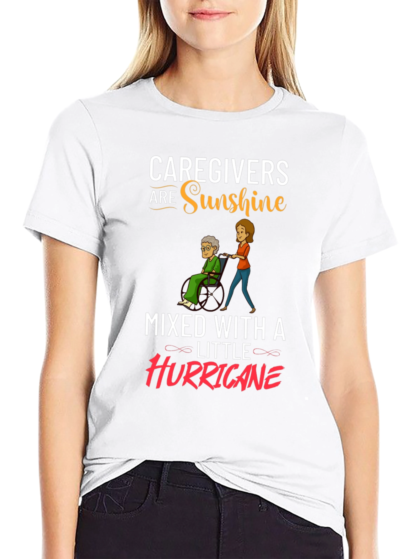 Black Caregiver Sunshine & Hurricane Graphic T-Shirt view 9