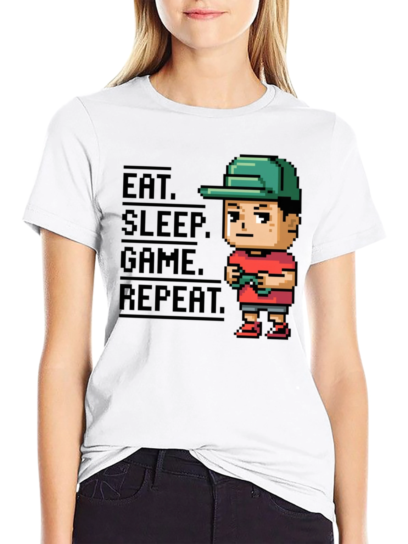 Black Eat Sleep Game Repeat Black Gamer T-Shirt view 9