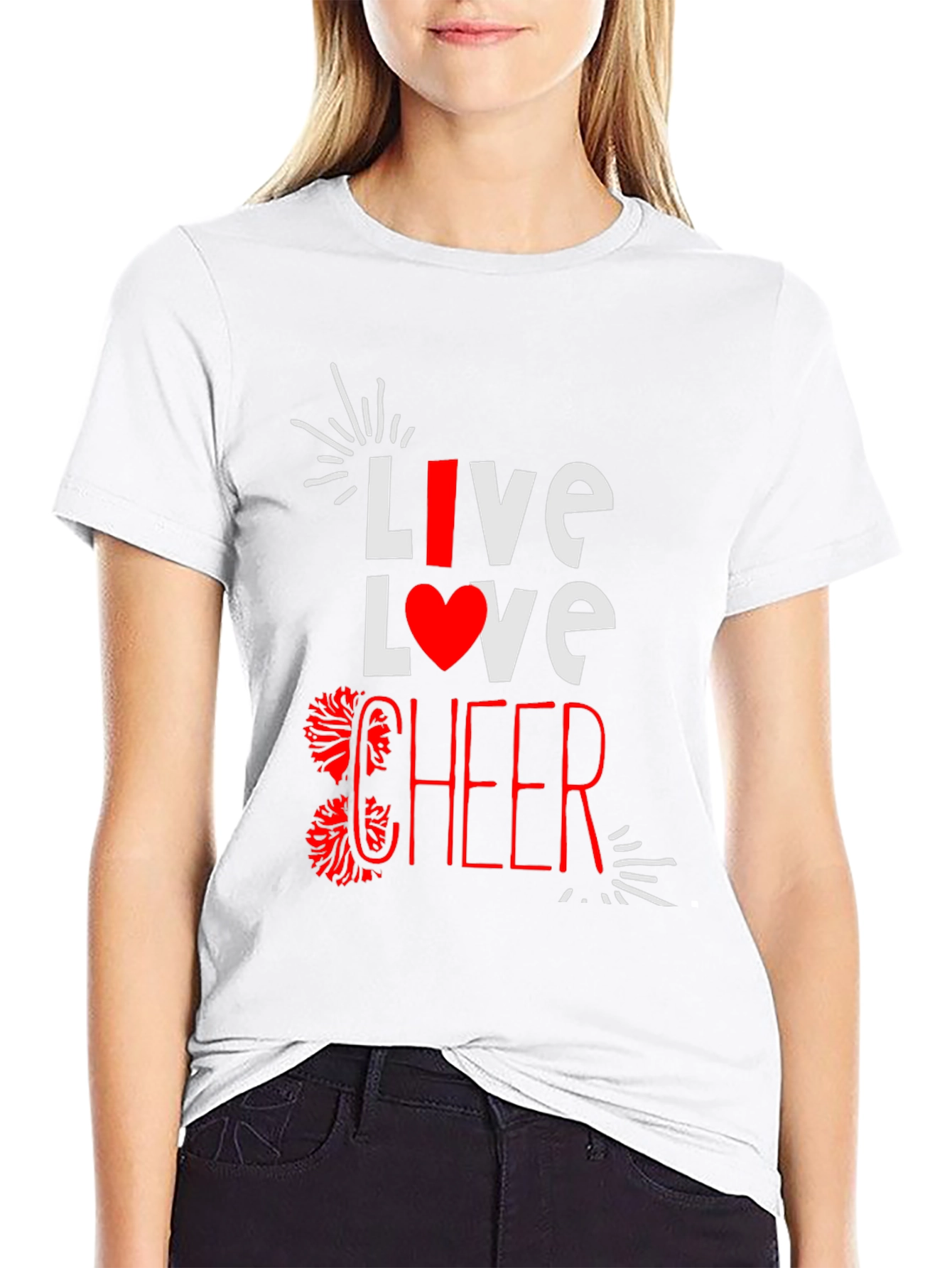 Black Live Love Cheer T-Shirt - Black Cotton Blend Tee view 9